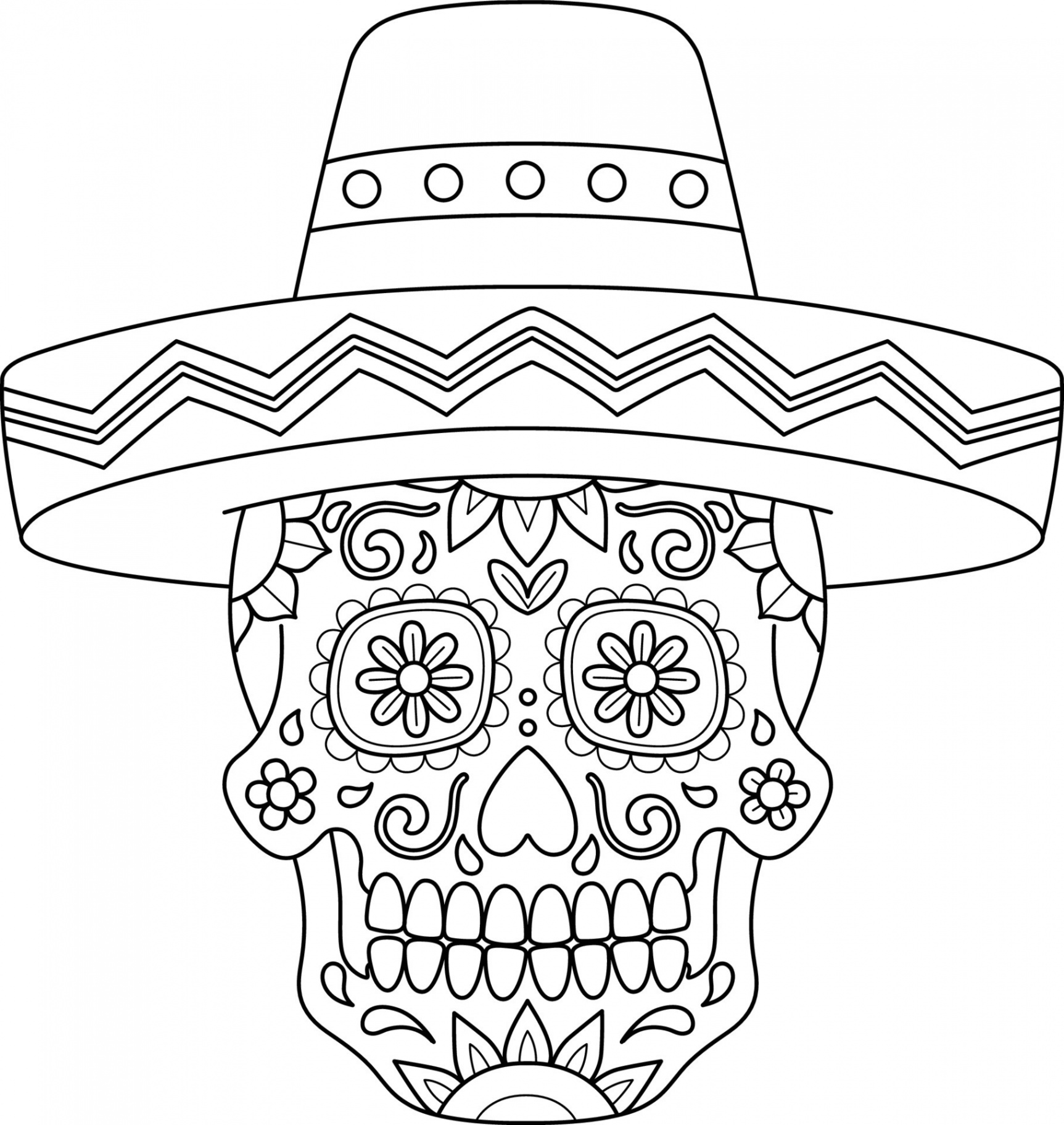 Dia de los Muertos Isolated Coloring Page for Kids  Vector