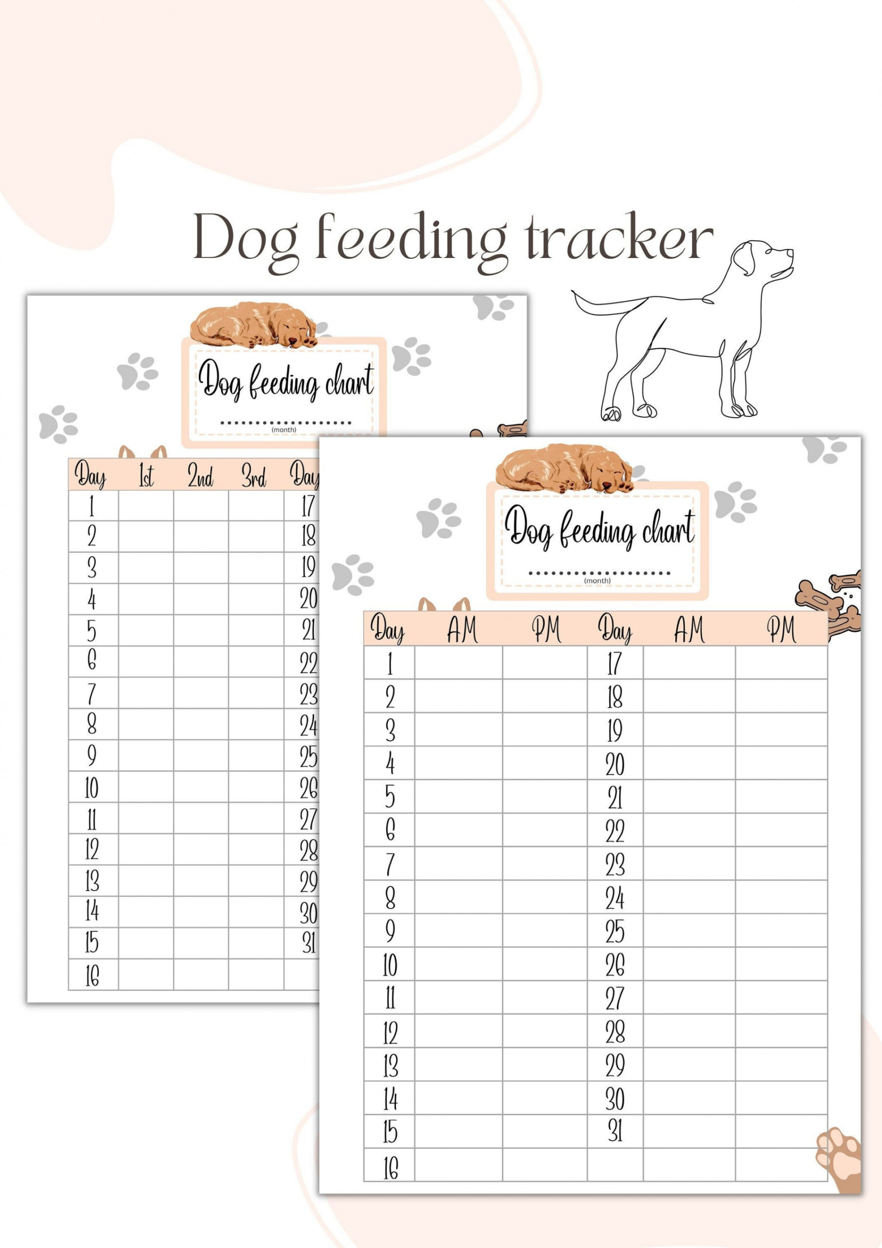 Dog Feeding Tracker Printable Feeding Chart monthly - Etsy