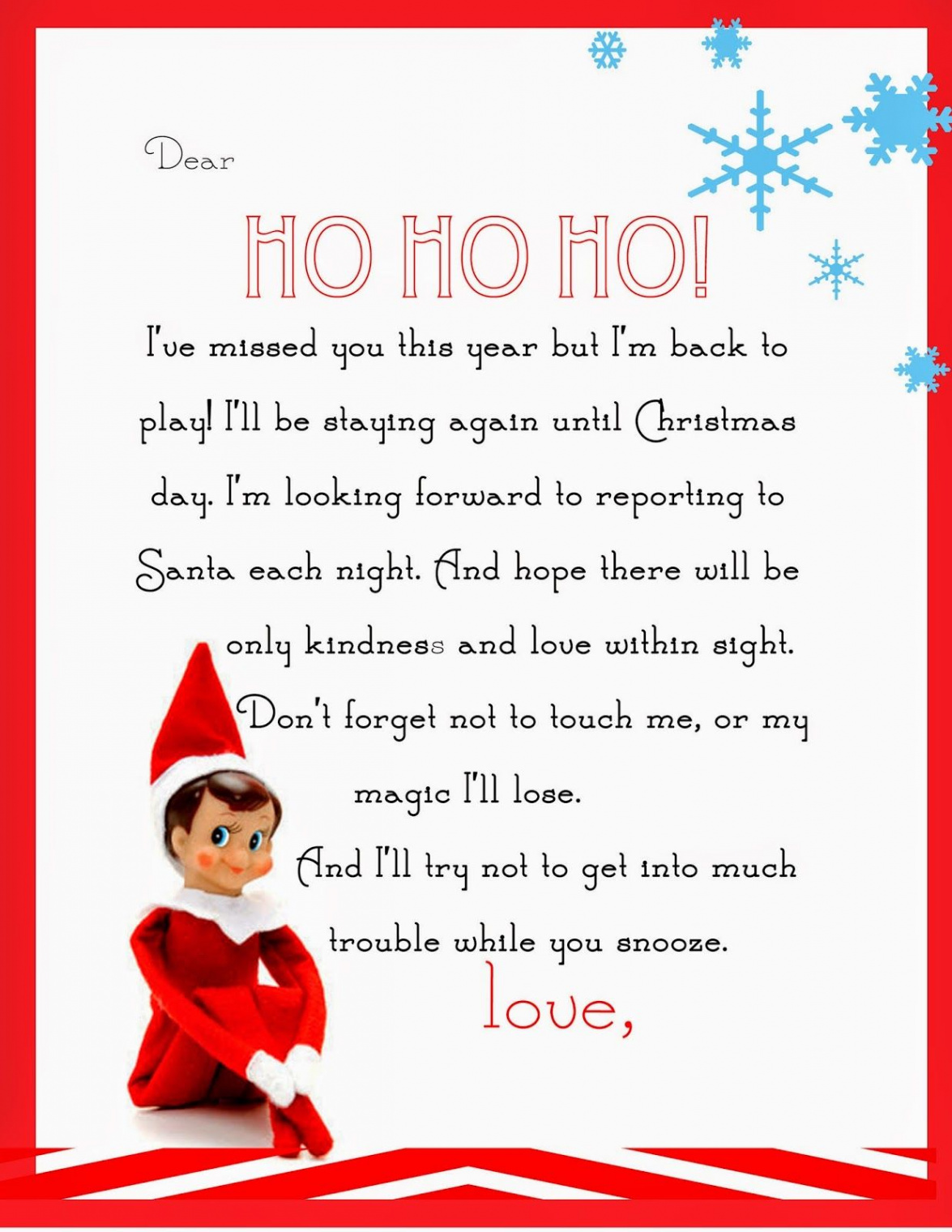 Elf on the Shelf Letter free printable  Elf on shelf letter