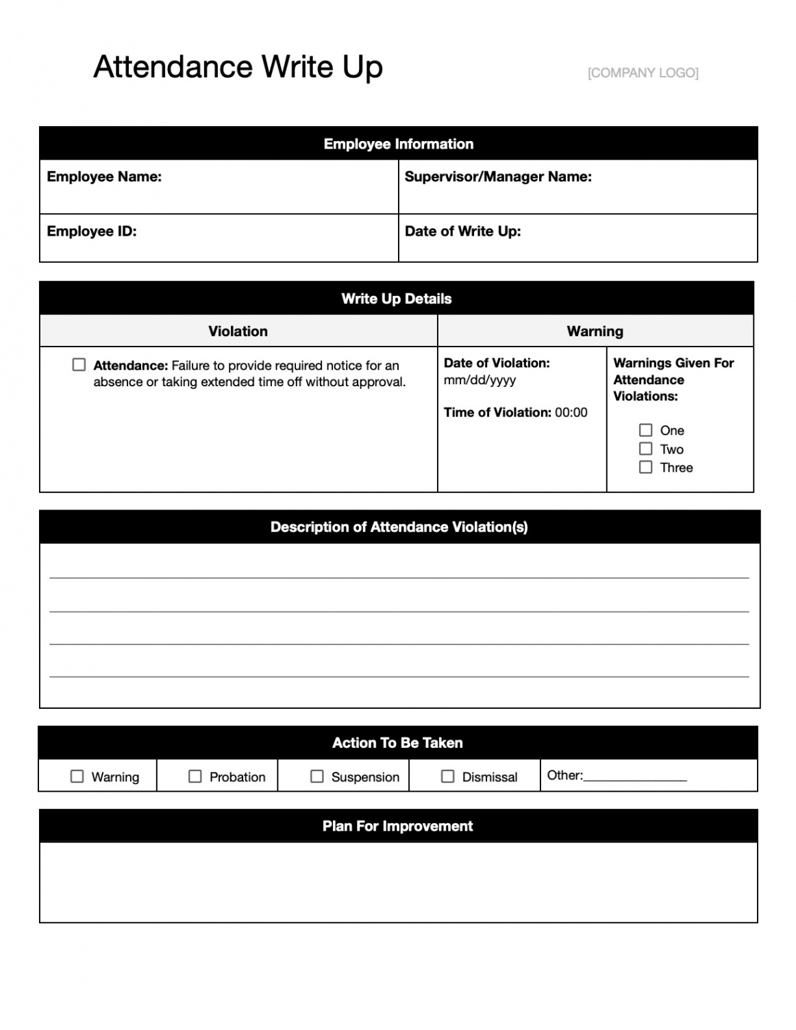 Employee Write-Up Forms & Templates: Download & Print!