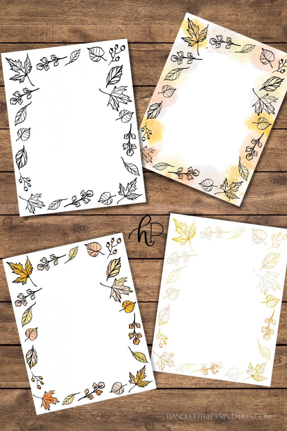 Fall Borders Free Printable Paper with Autumn Leaves - Hand