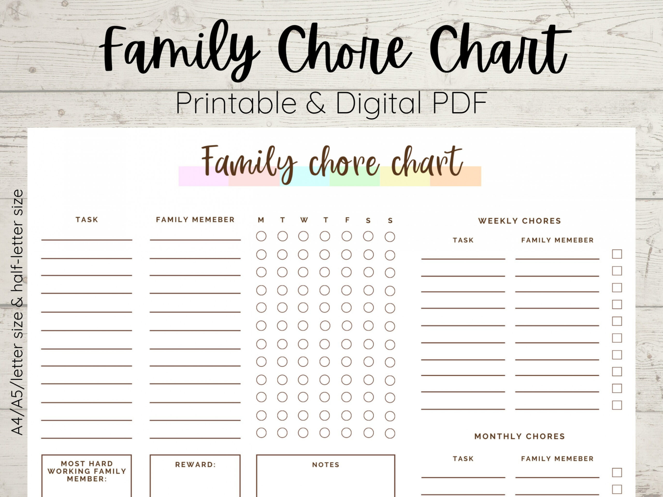 Family Chore Chart, Printable Chore Checklist, Family Checklist