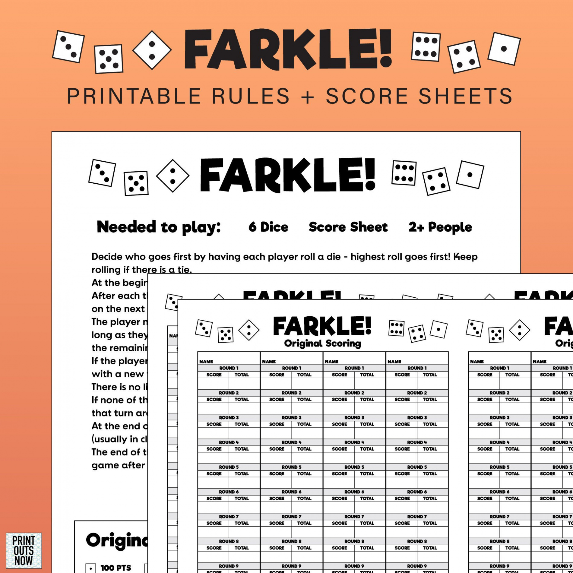 FARKLE Printable Rules & Scoresheets Print as Many (Instant