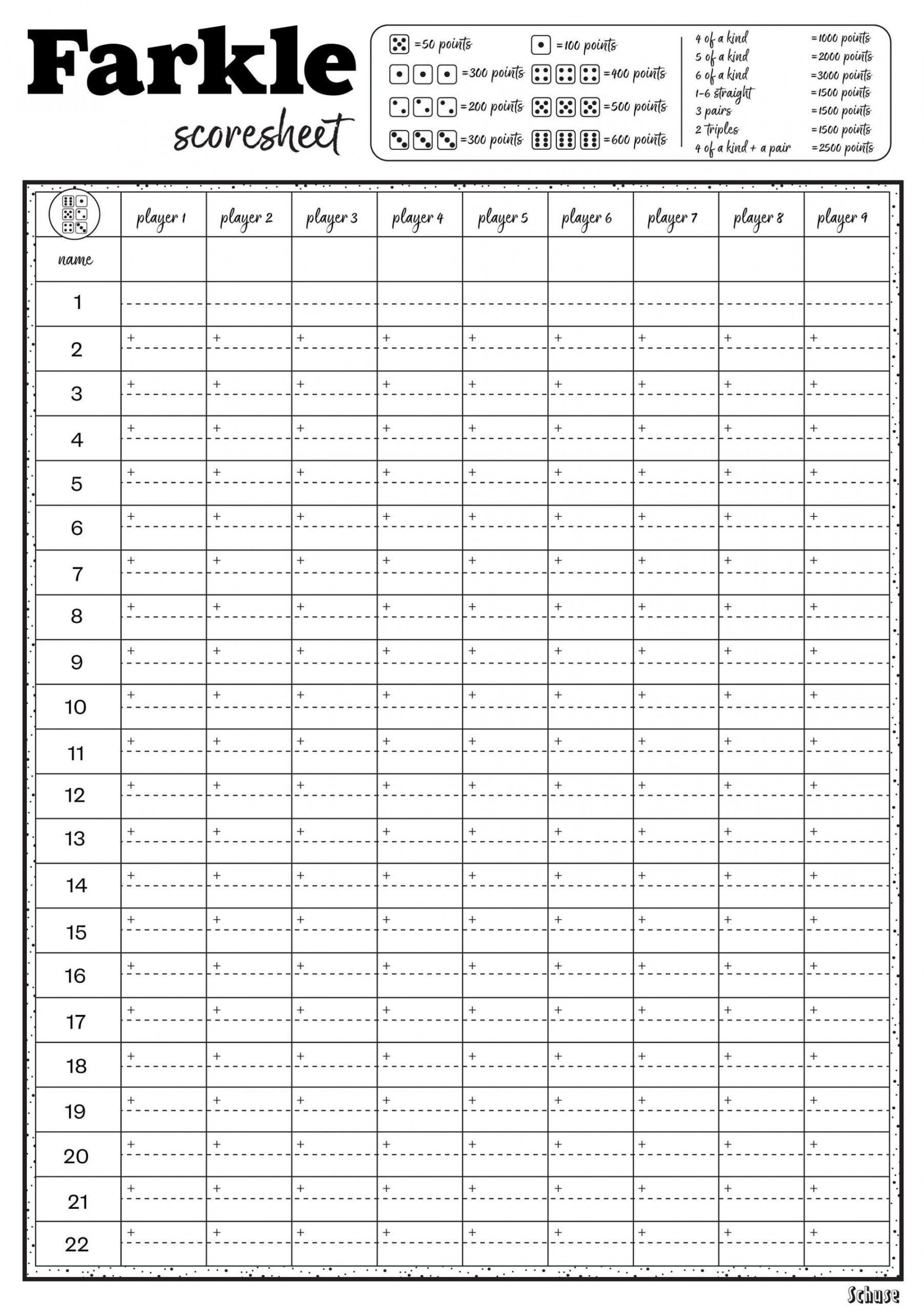 Farkle Scoresheet Printable Downloadable A A - Etsy