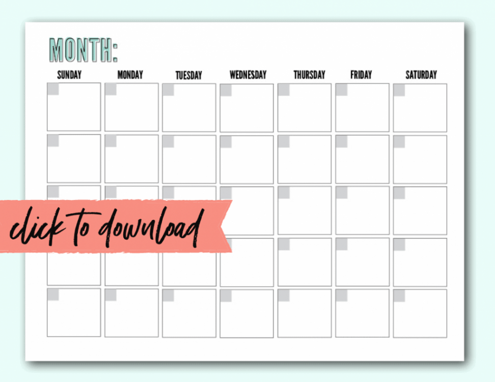 Free Blank Monthly Calendar Template PDF - The Incremental Mama