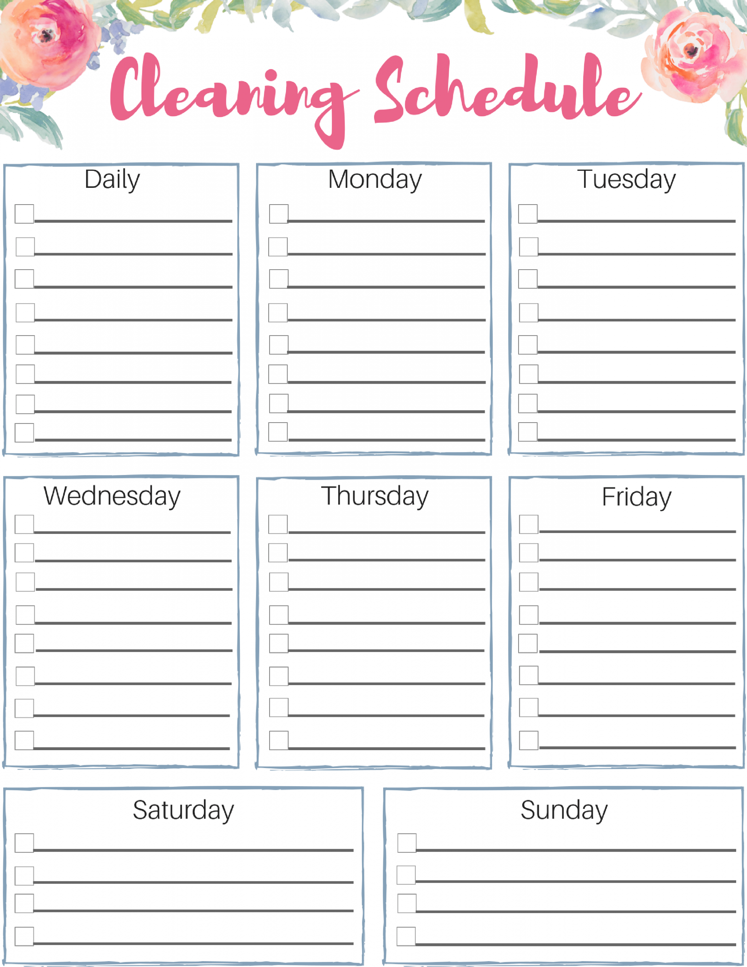 Free customizable cleaning schedule