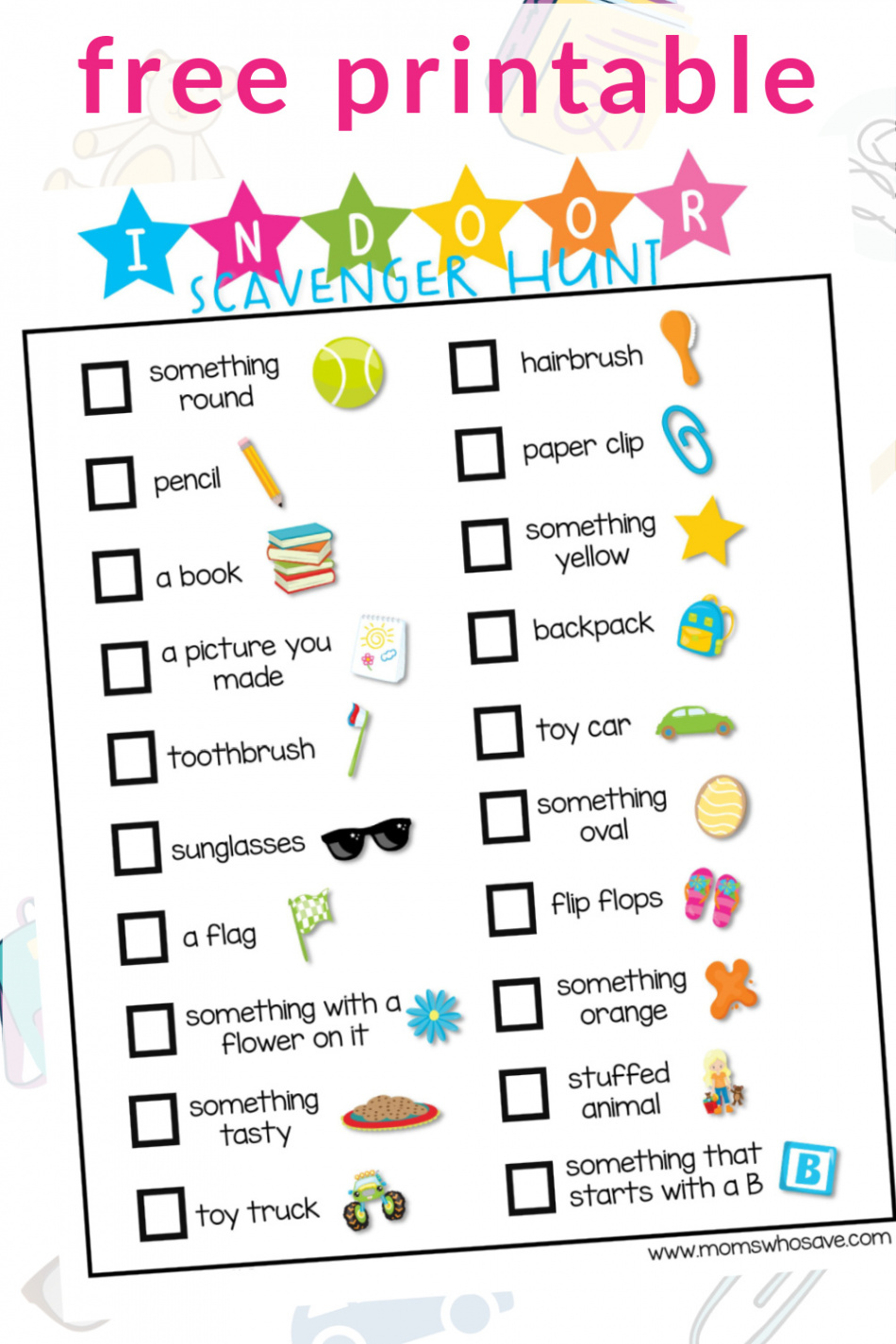 Free Indoor Scavenger Hunt List Printable ( Things For Kids To