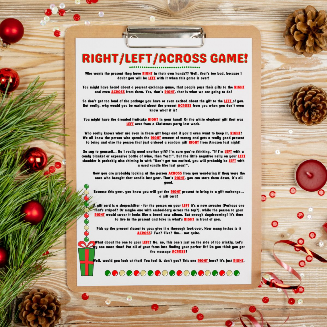 FREE Left Right Across Christmas Game Printable ( Options