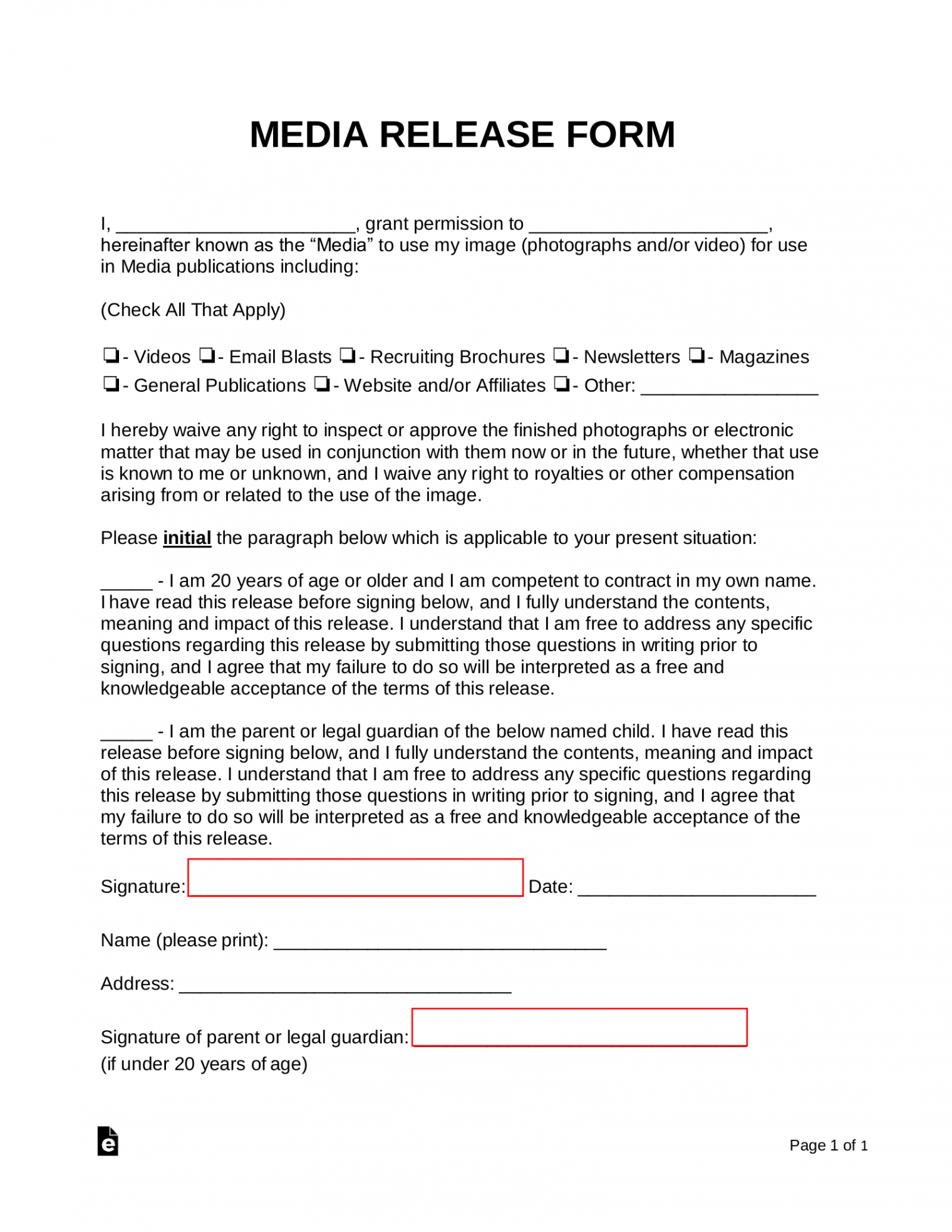 Free Media Liability Release Form - PDF  Word – eForms