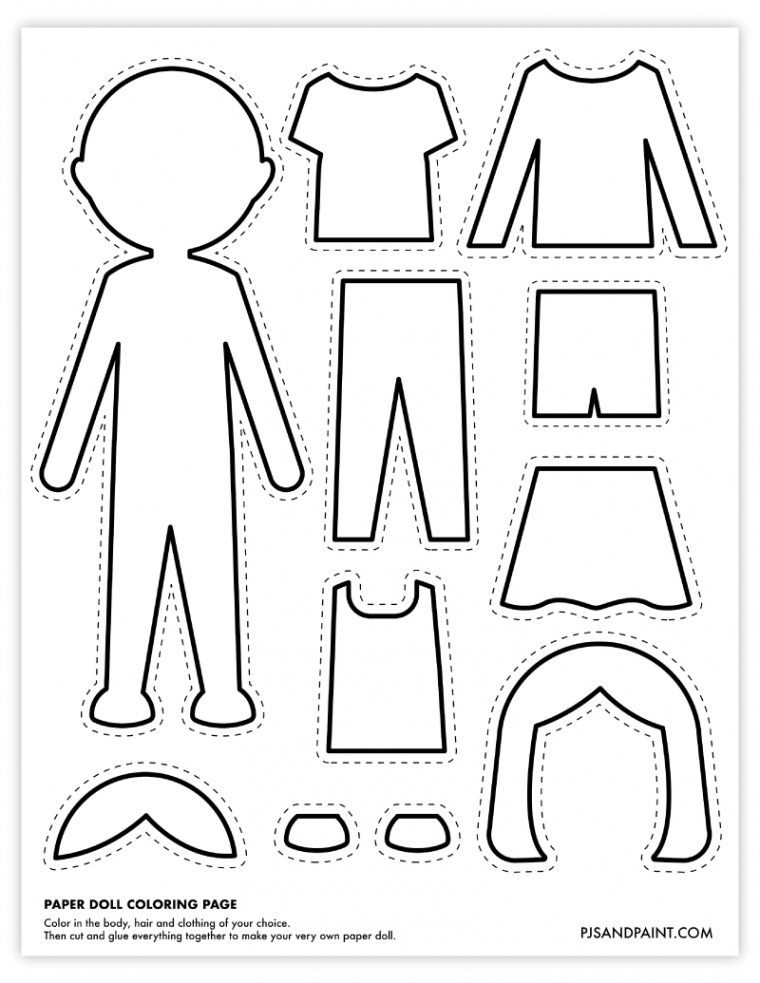 Free Printable Paper Doll Coloring Page - Pjs and Paint