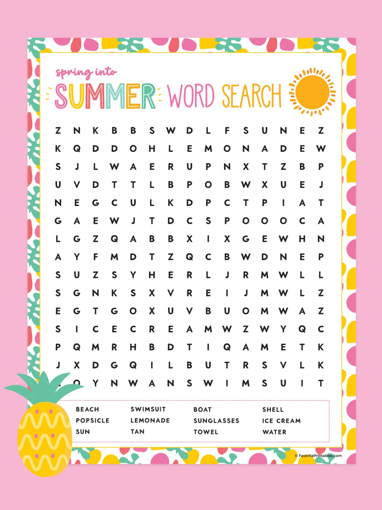 Free Printable Summer Word Search - Favorite Printables