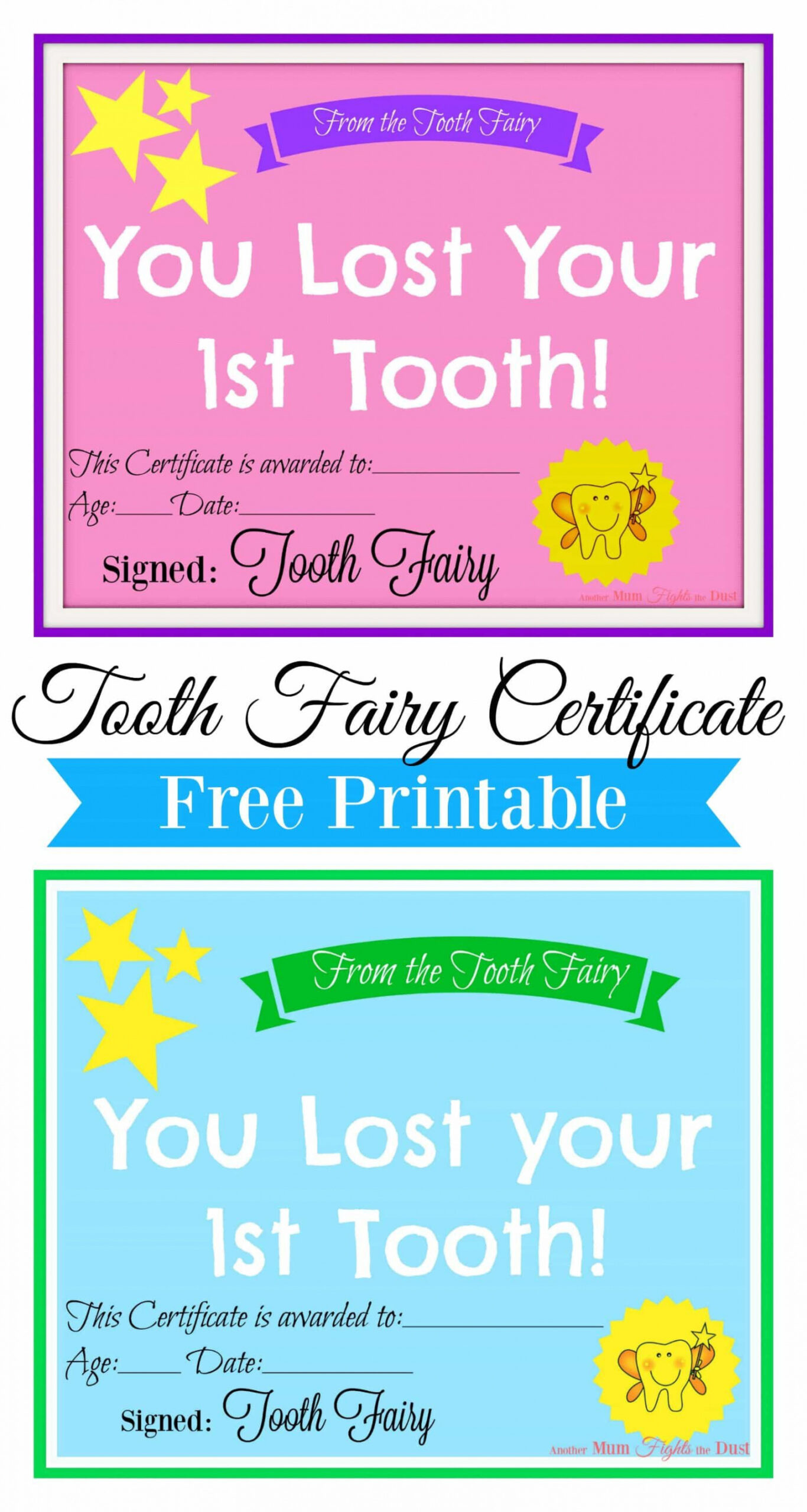 Free Printable Tooth Fairy Certificate ~ Another Mum Fights the