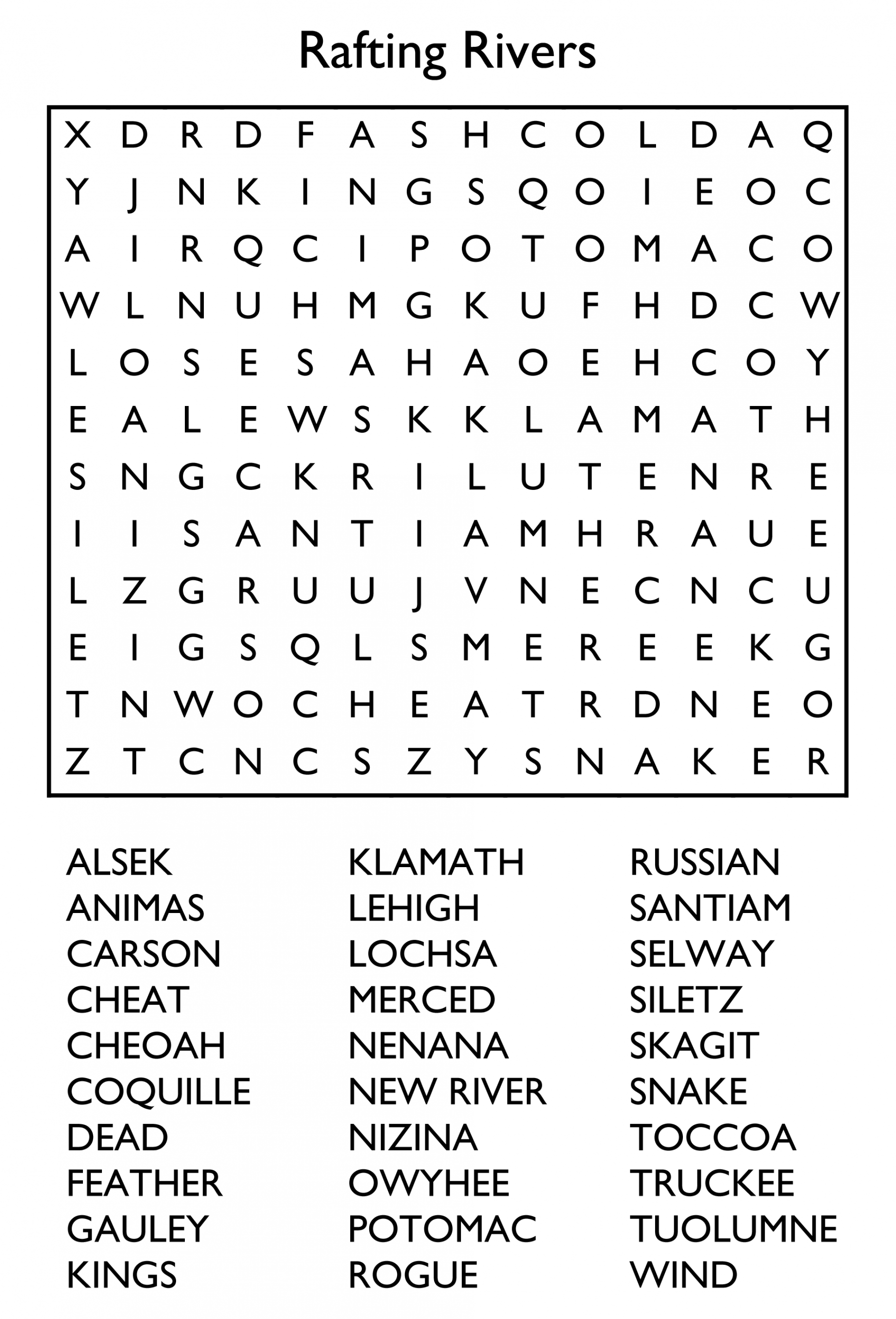 Free Printable Word Search Puzzles