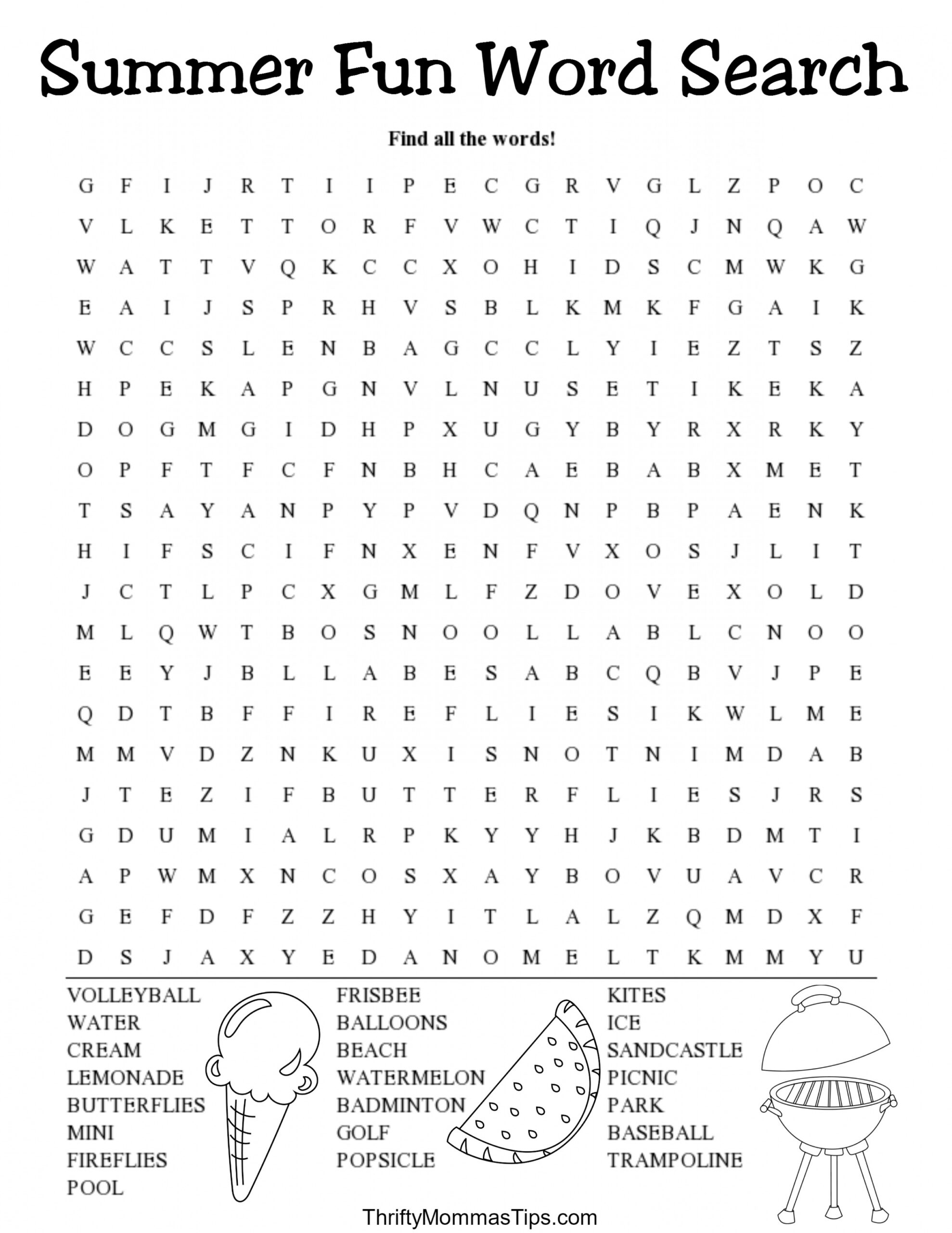 Free Summer Fun Word Search Printable — Thrifty Mommas Tips