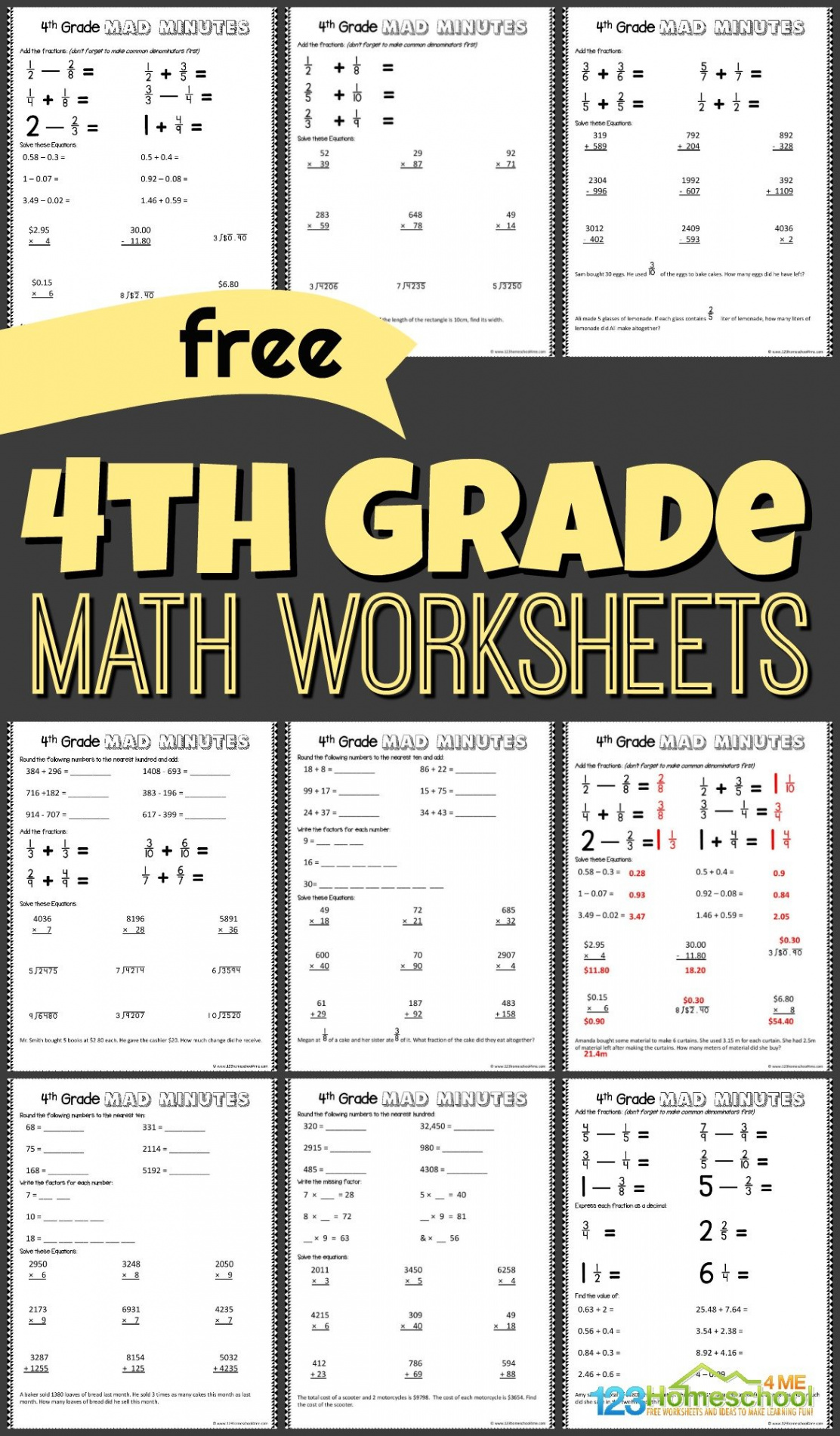 FREE th Grade Math Worksheets -  Homeschool  Me