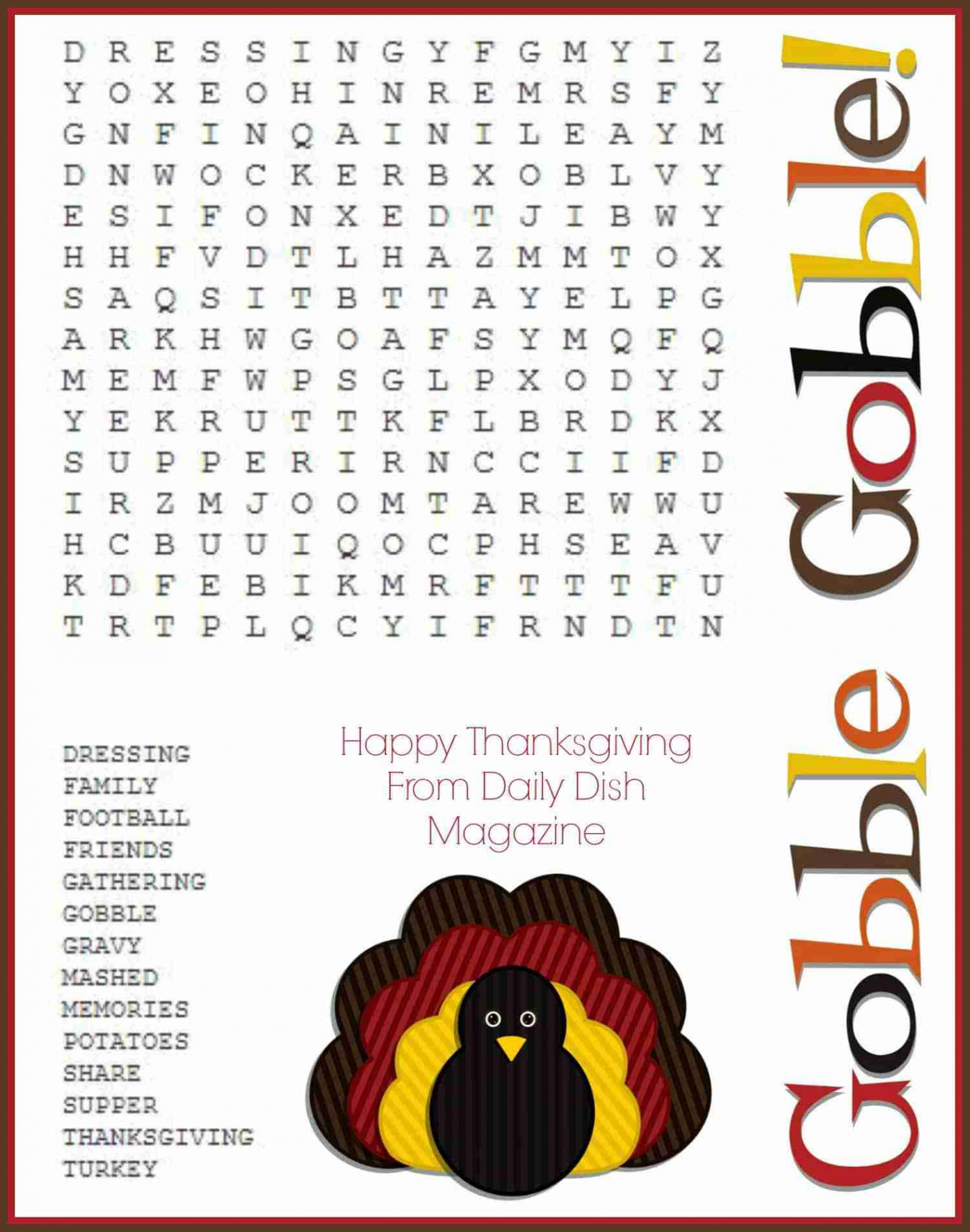 Free Thanksgiving Puzzles ~ Word Search and Maze Printable - Daily