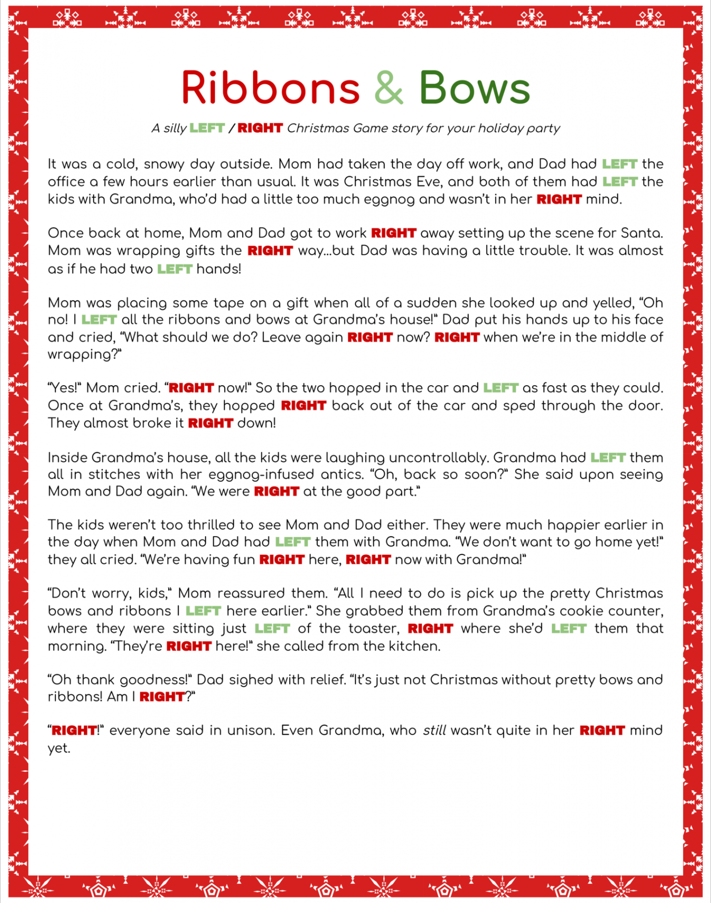 Fun and Engaging Printable Right Left Christmas Game