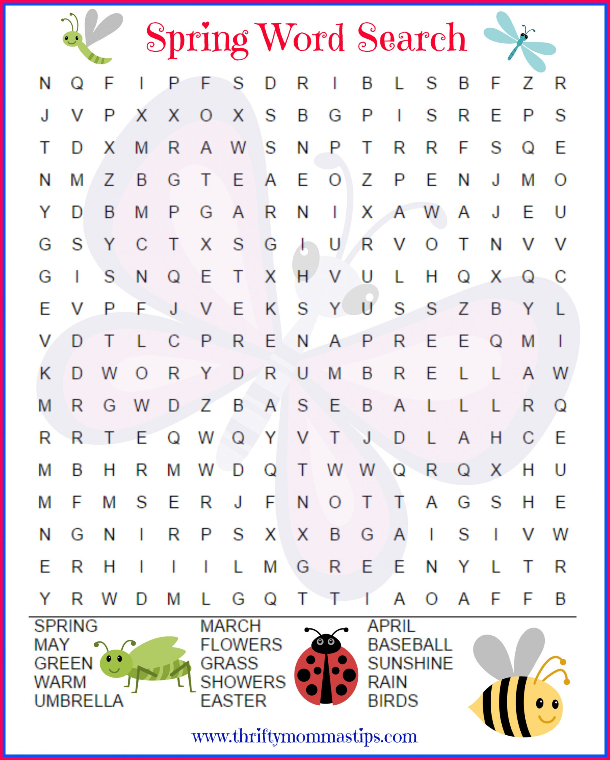 Fun Spring Word Search for Kids - Thrifty Mommas Tips