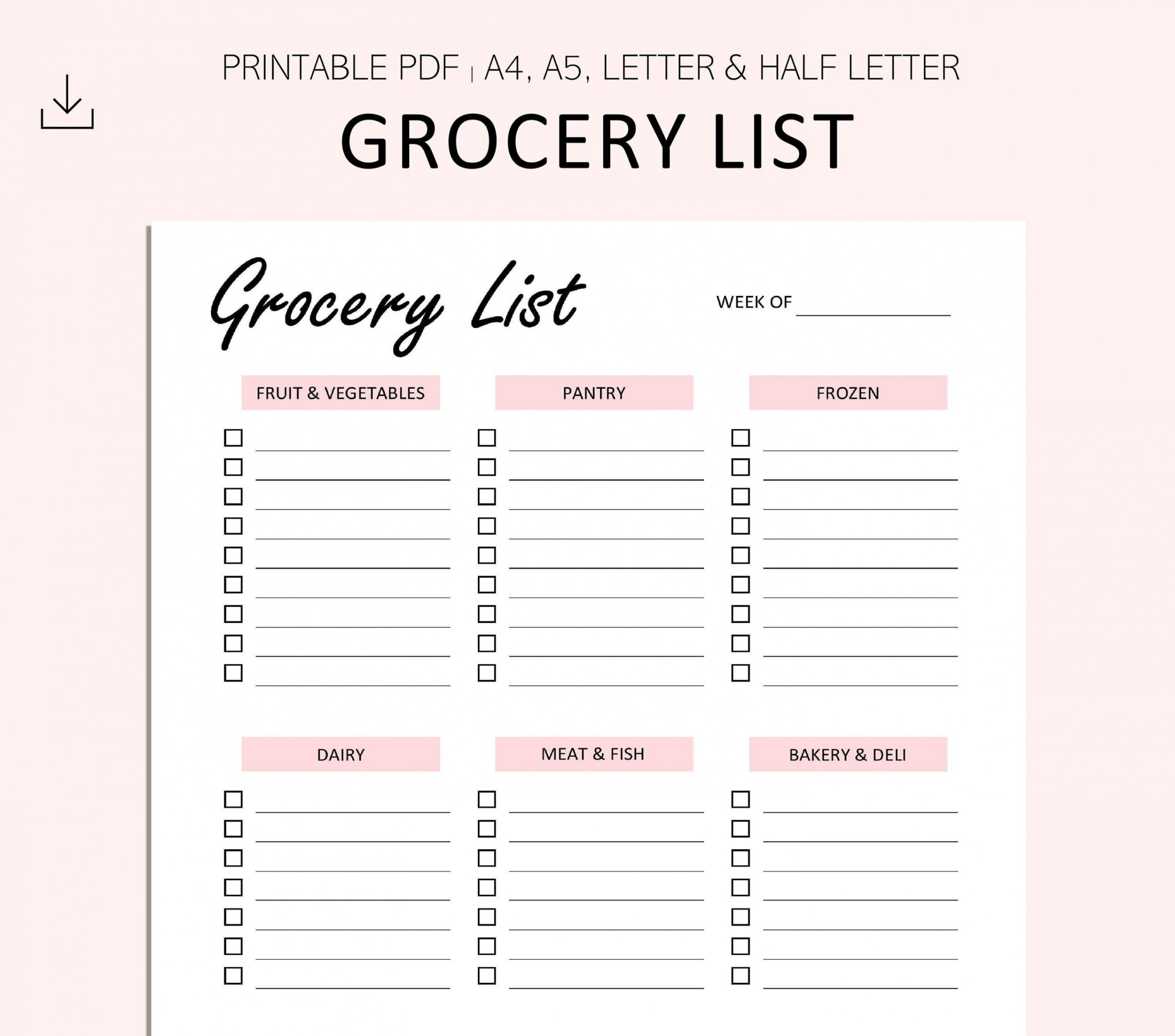 Grocery List Category Grocery List Printable Shopping List Grocery