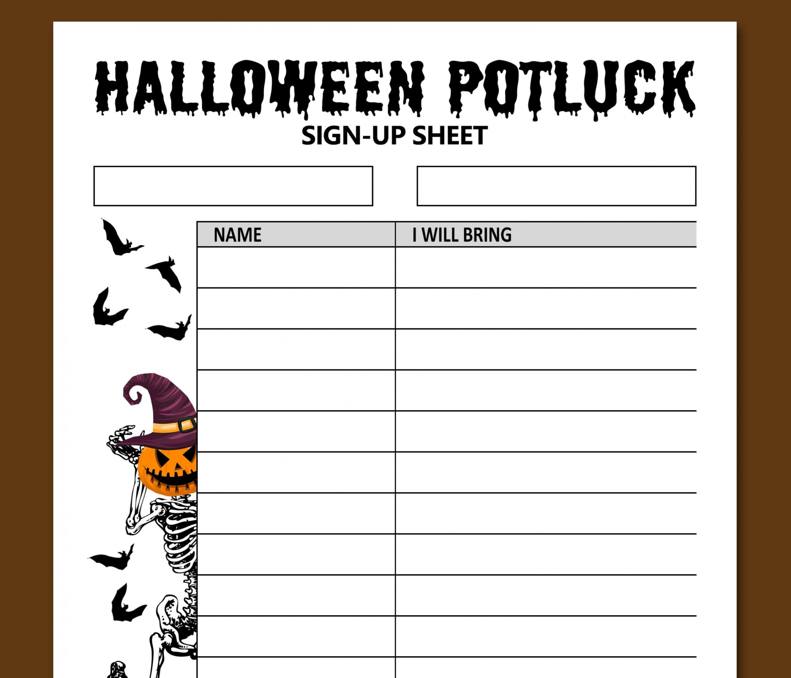 Halloween Potluck Sign up Sheet Printable Letter  - Etsy