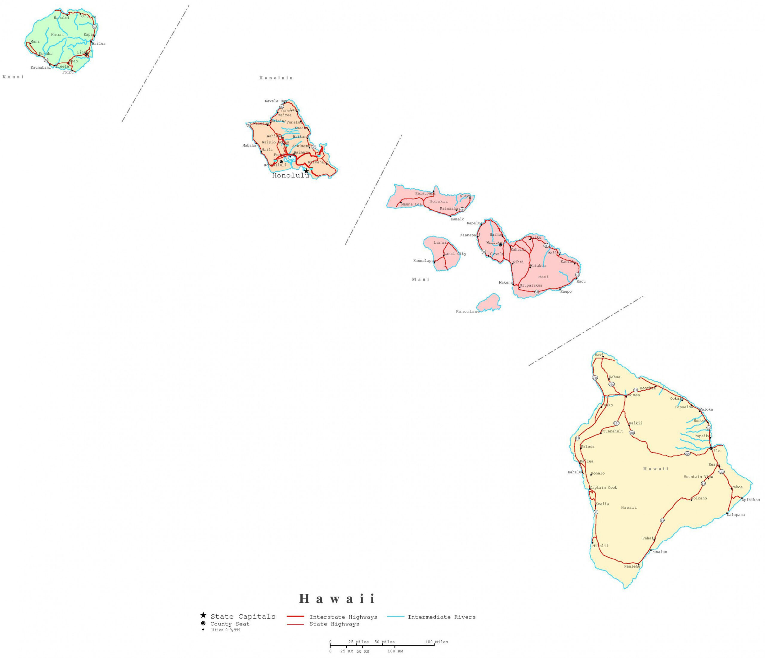 Hawaii Printable Map  Hawaiian islands map, Kauai map, Printable maps