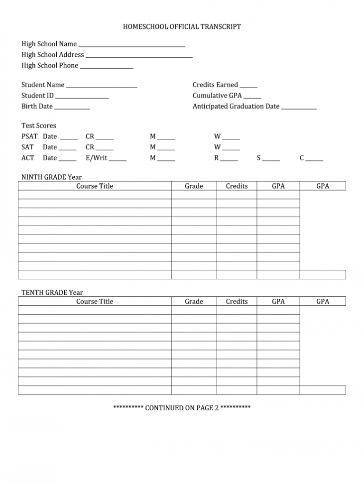 High School Transcript Template - Fill Online, Printable, Fillable