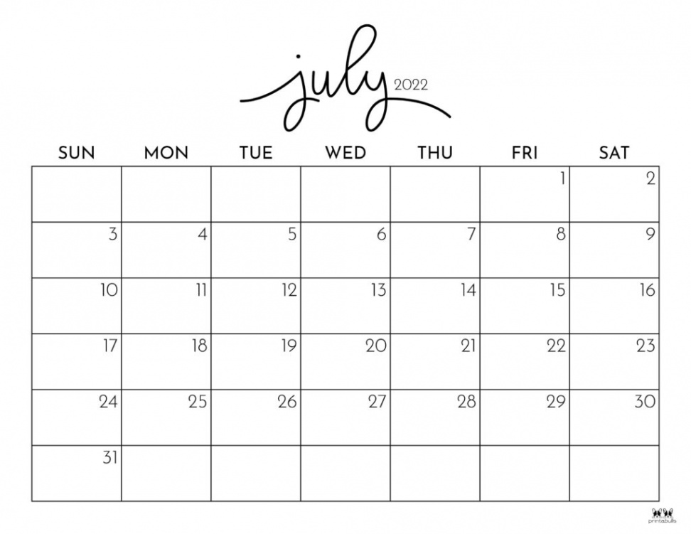 July  Calendars -  FREE Printables  Printabulls