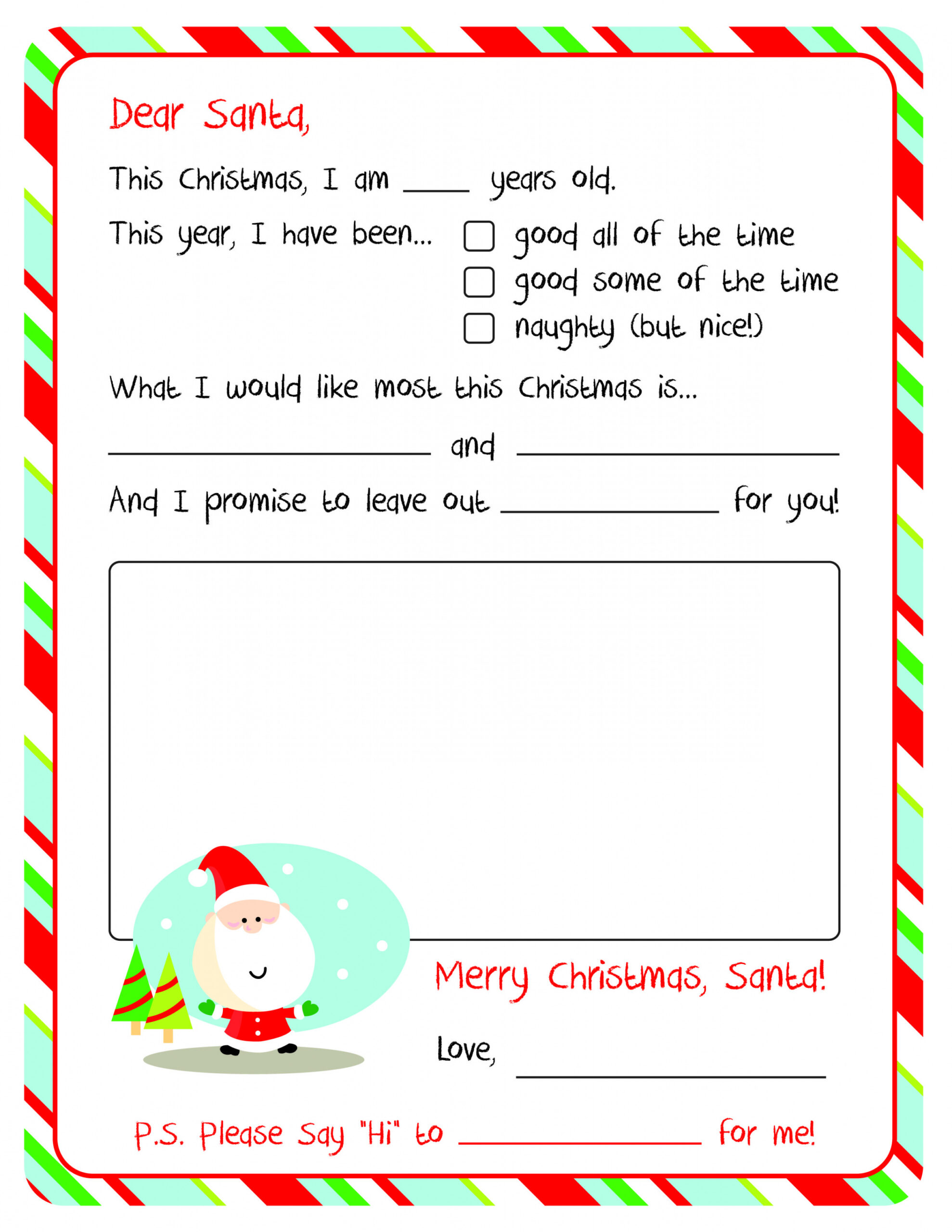 Letter to Santa – Free Printable  Christmas letter template