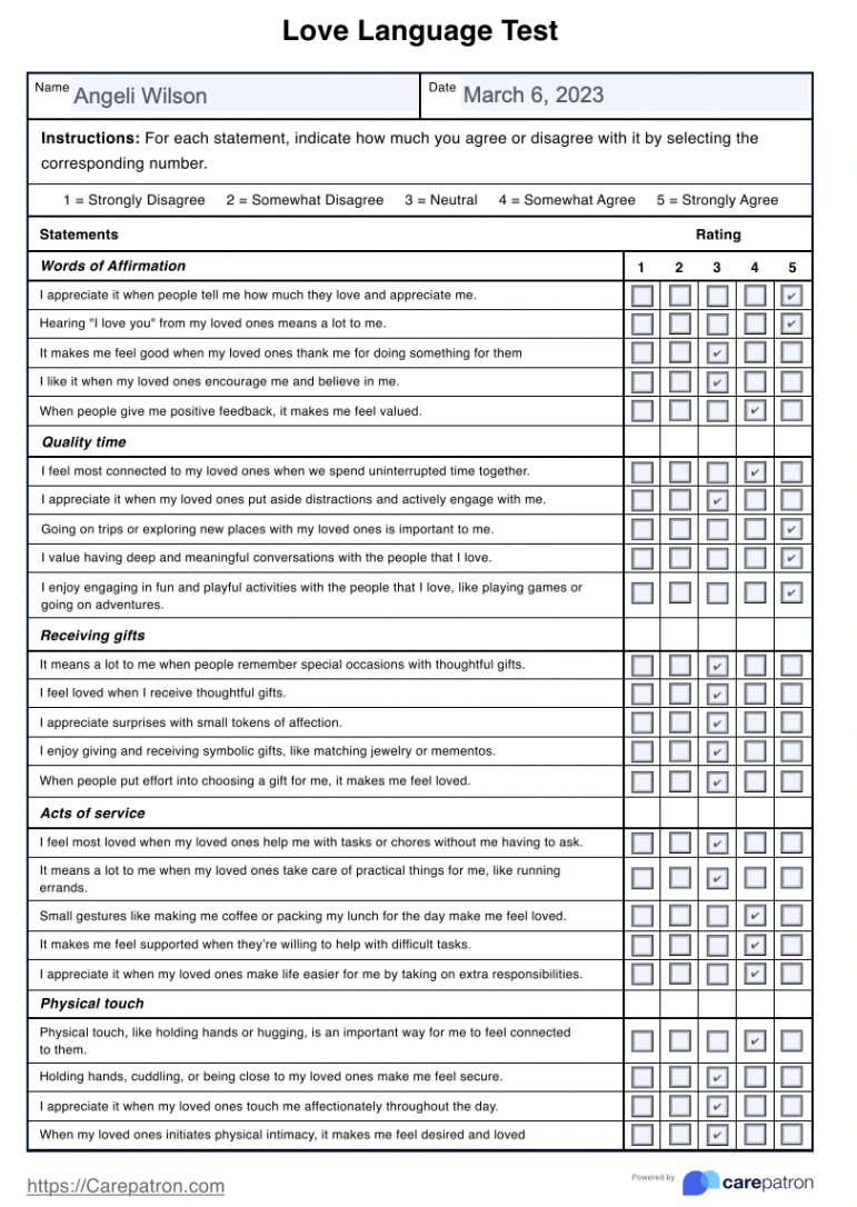 Love Language Test & Example  Free PDF Download