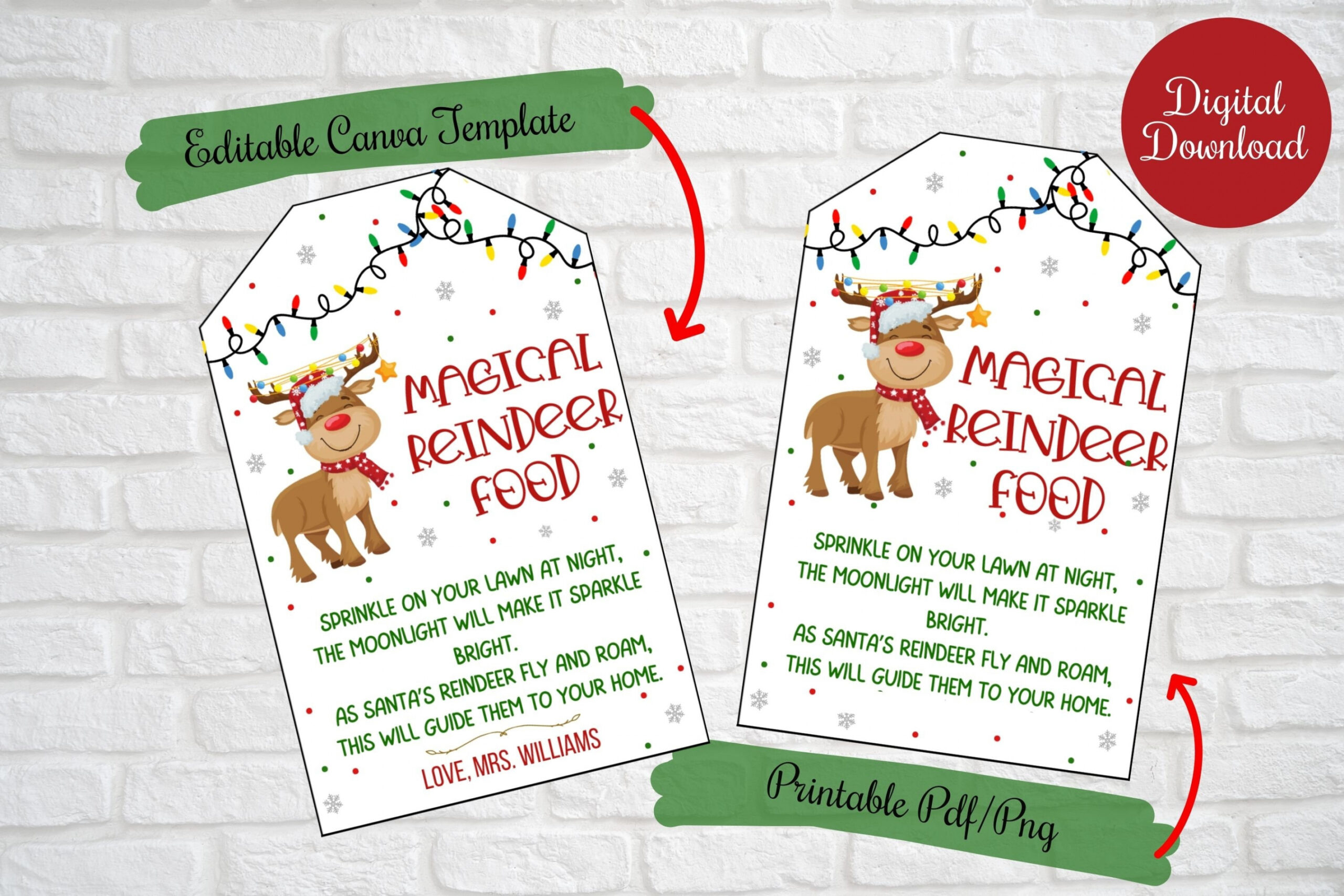 Magical Reindeer Food Printable Tags With Poem, Editable Reindeer