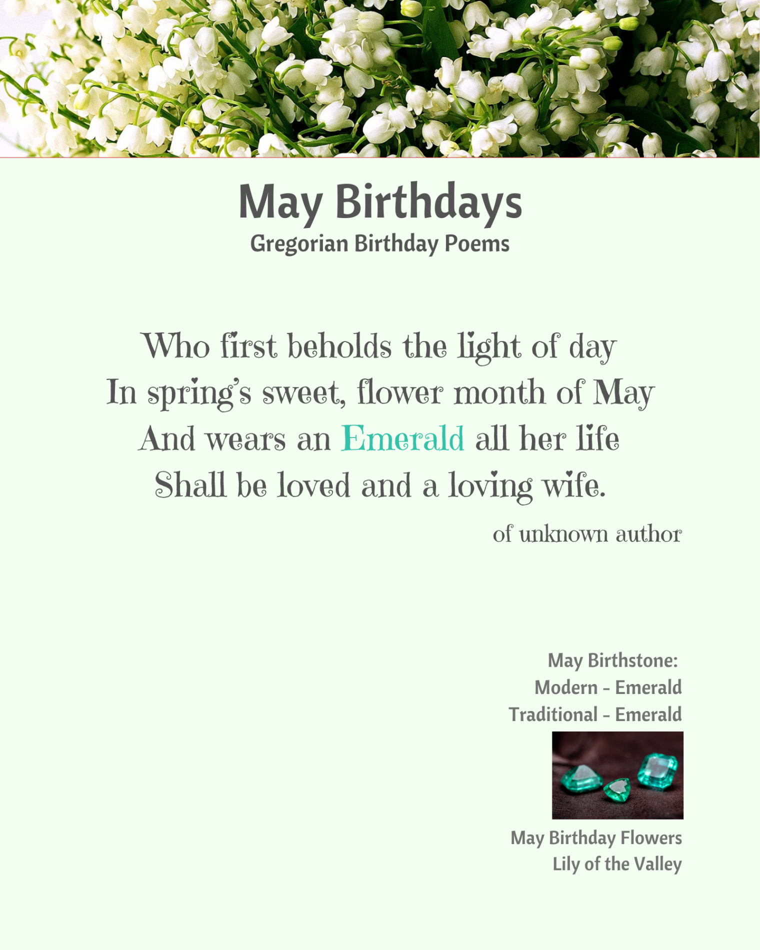 May Birthstone Poem Printable - May Birthstone Poem Printable