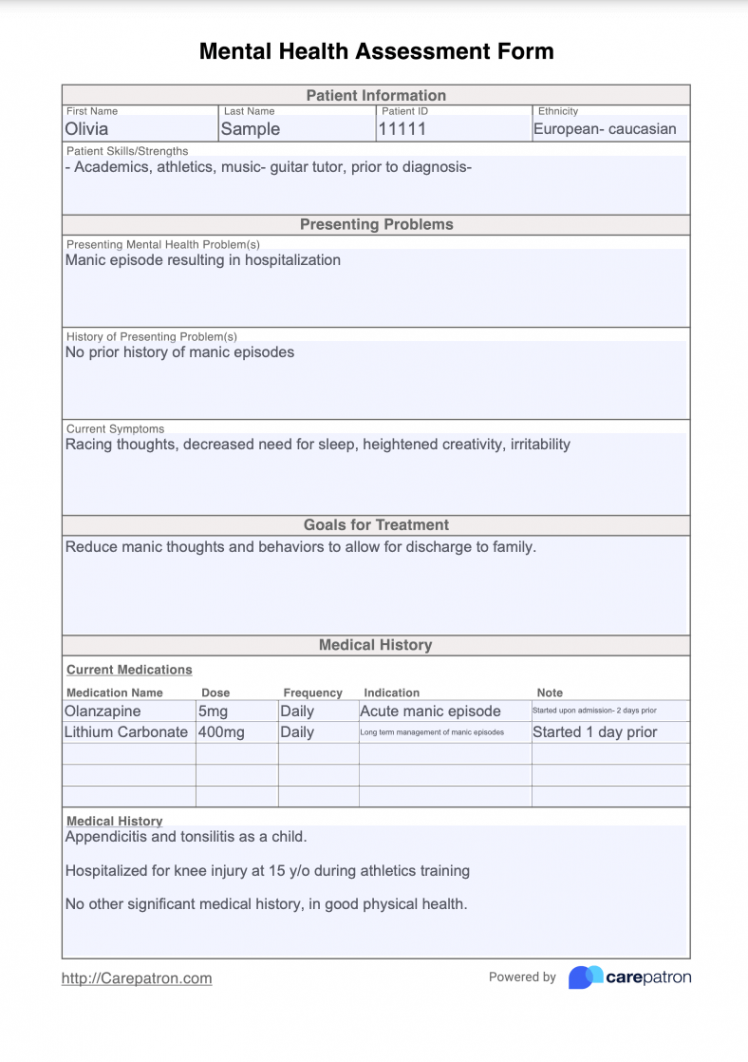 Mental Health Assessment Form & Template  Free PDF Download