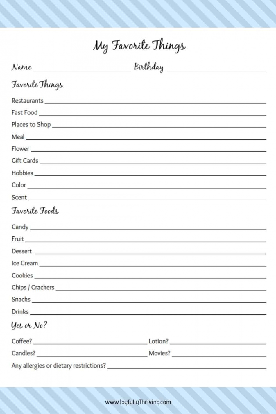 My Favorite Things List - Free Printable Gift Ideas for Teachers