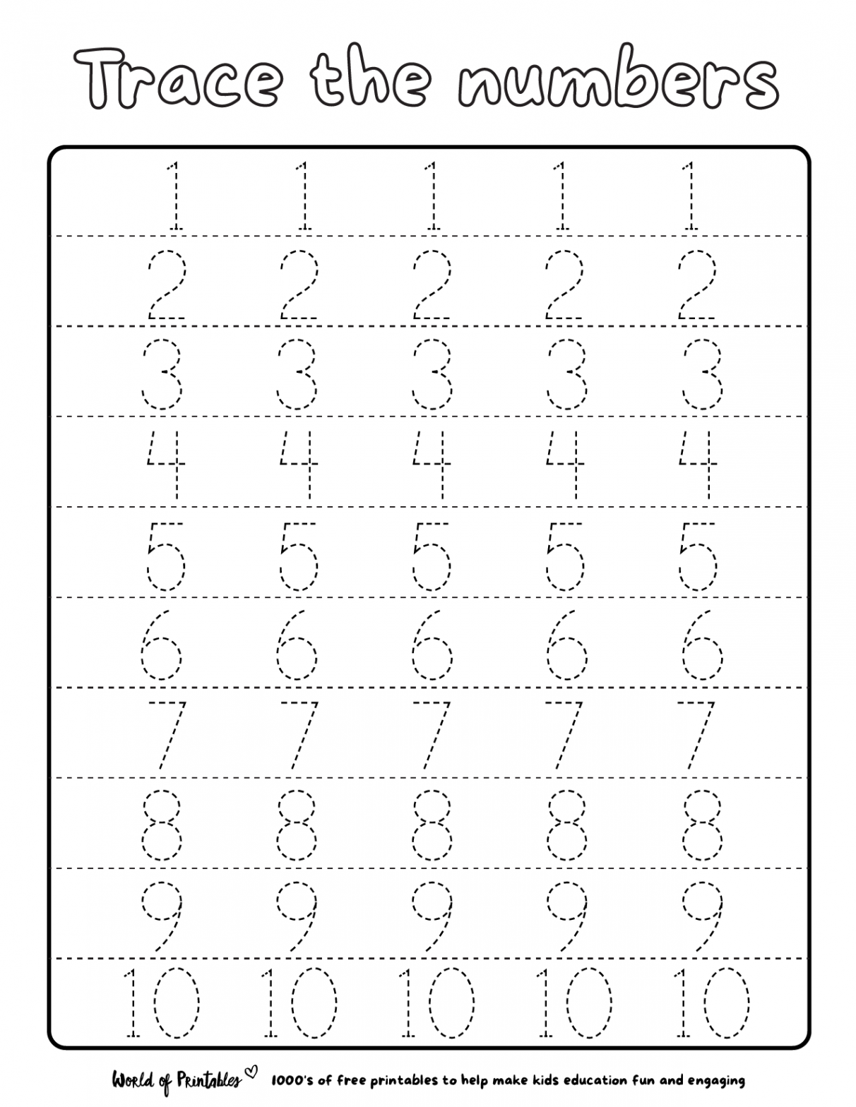 Number Tracing  to 0 Activities in   Tracing worksheets