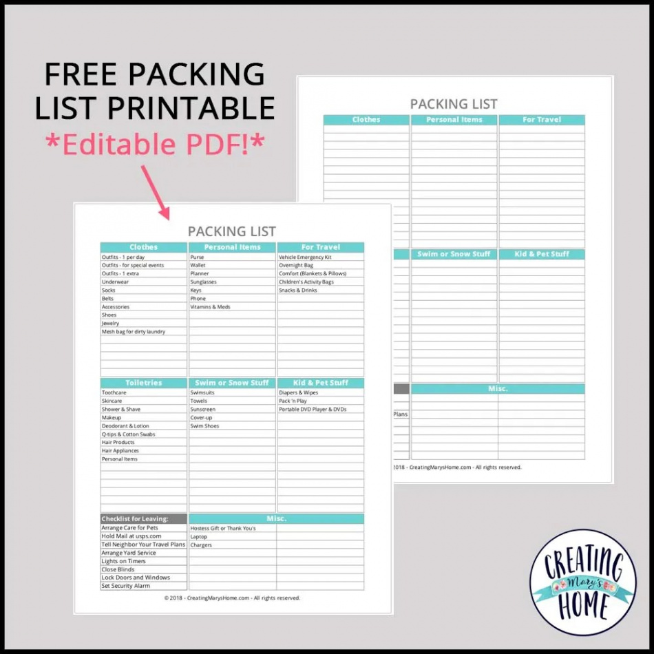 Packing List Printable Editable PDF! - creatingmaryshome