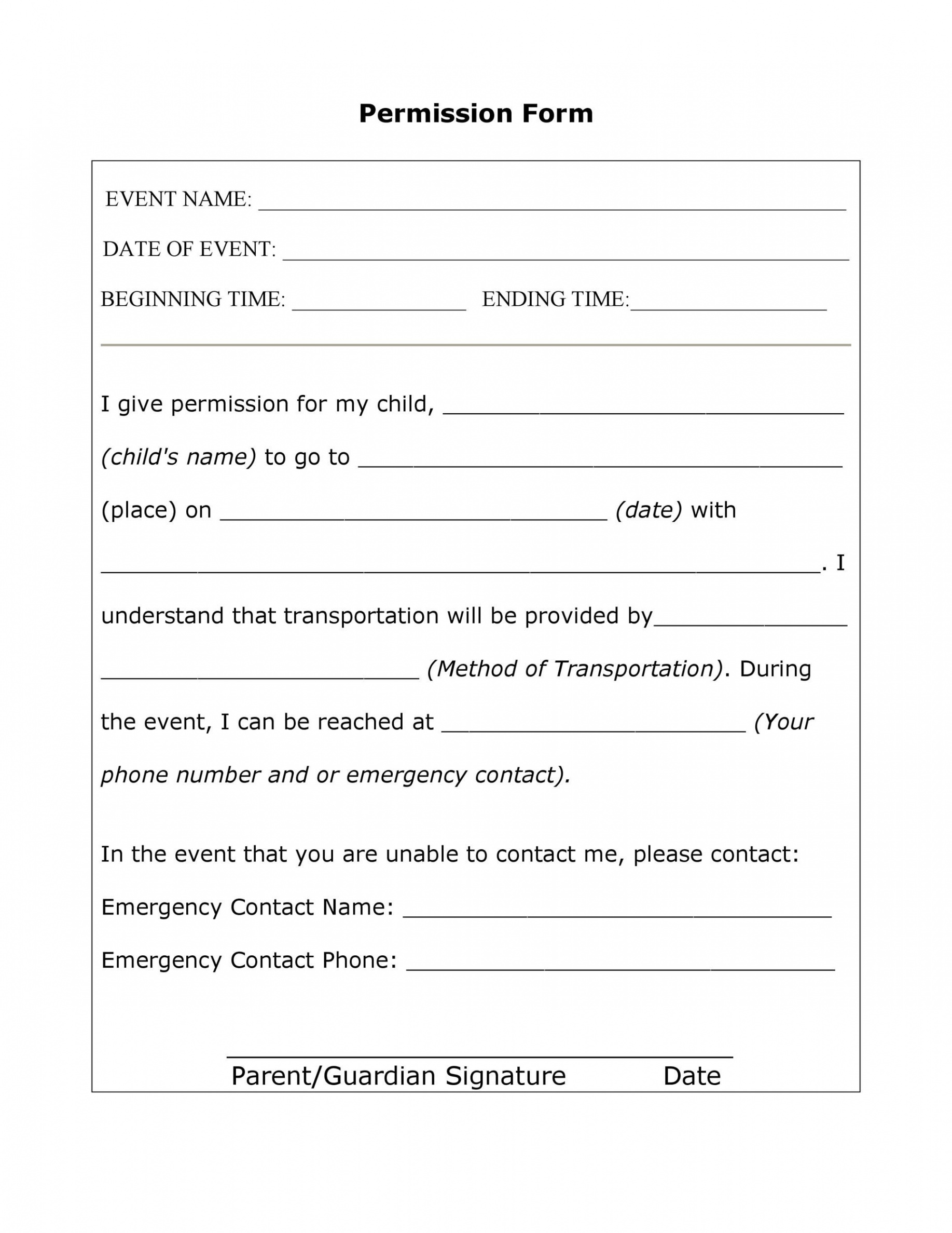 Permission Slip Templates & Field Trip Forms