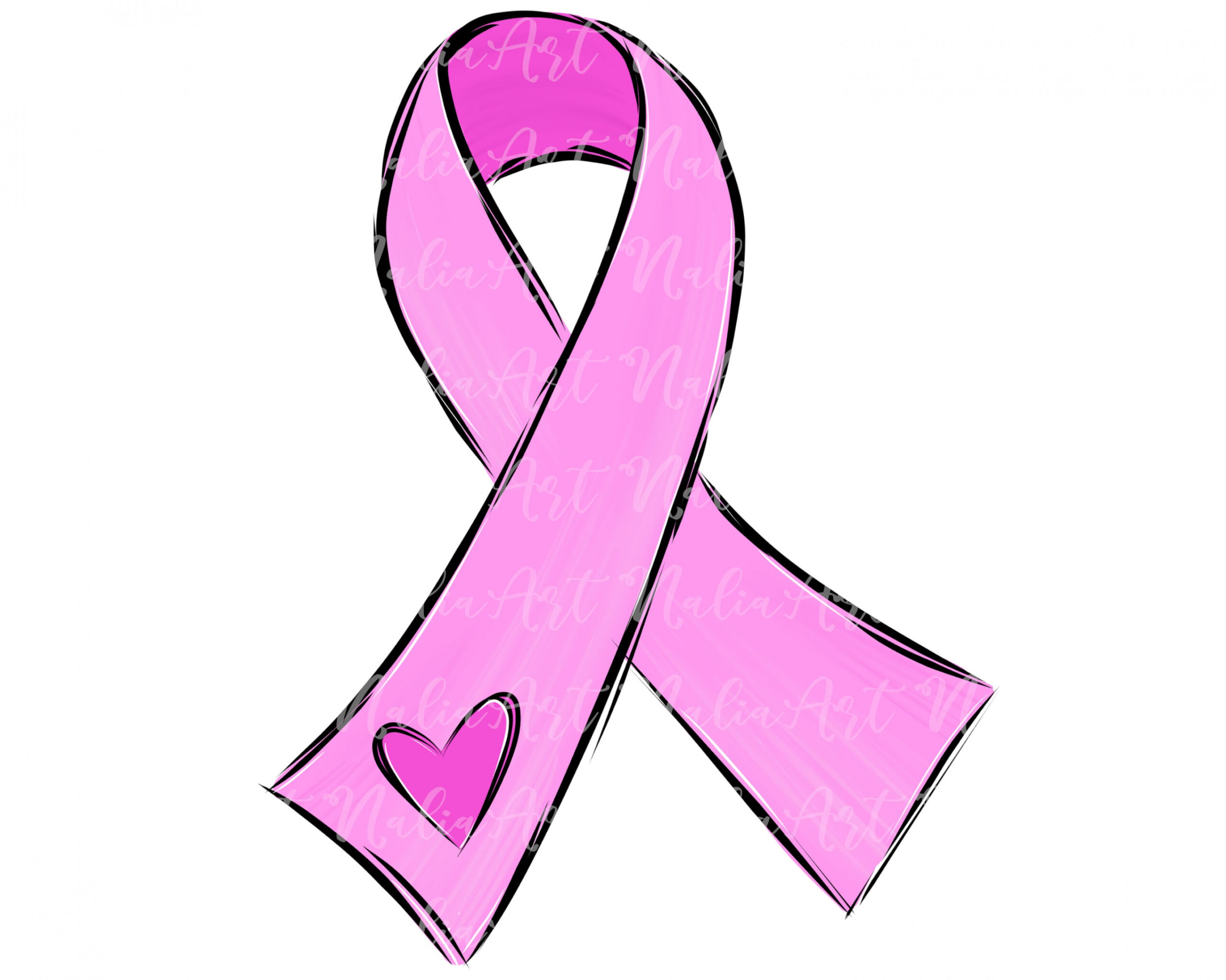 Pink Ribbon Heart Doodle Sublimation PNG Breast Cancer Awareness