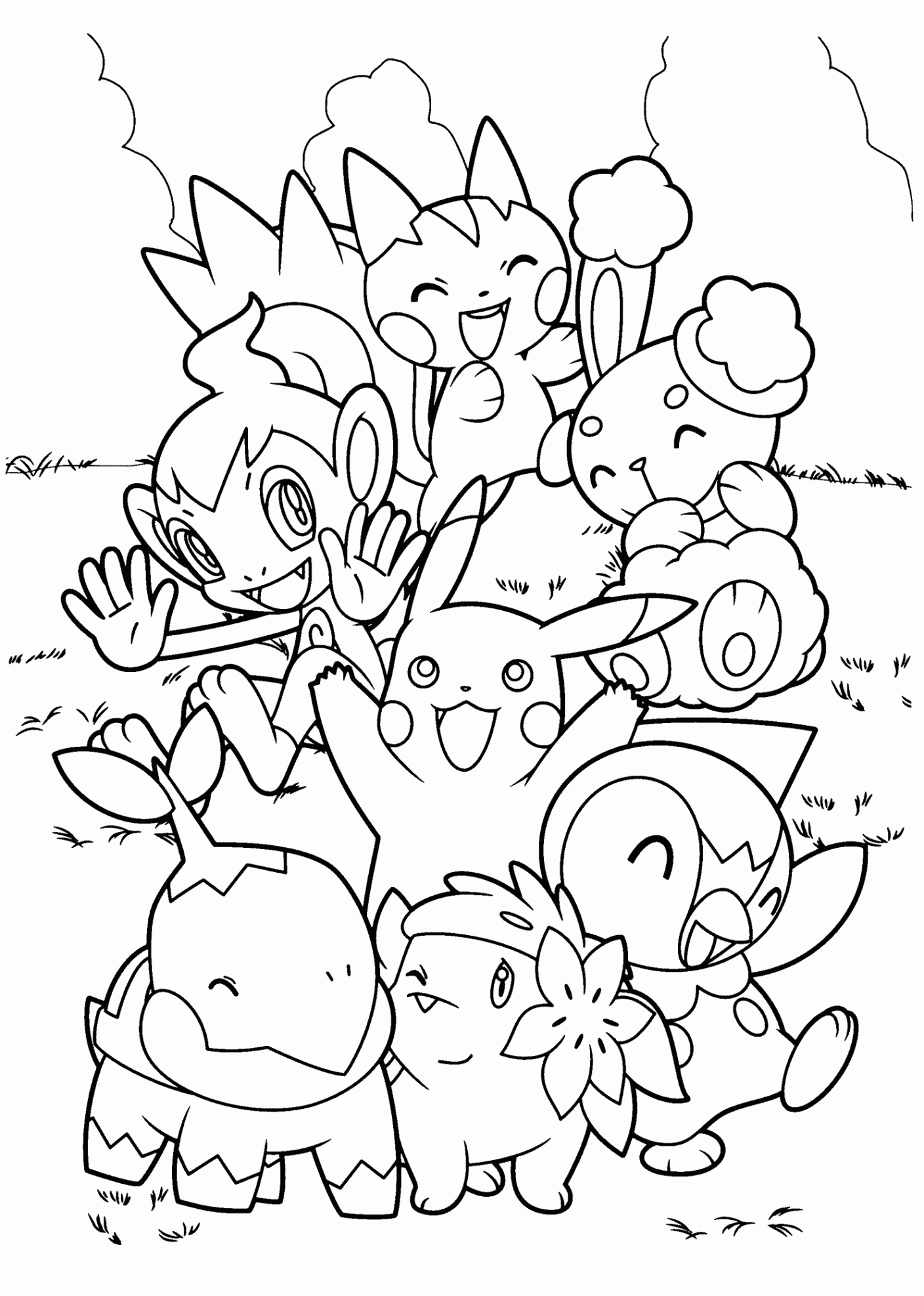 Pokemon characters anime coloring pages for kids, printable free