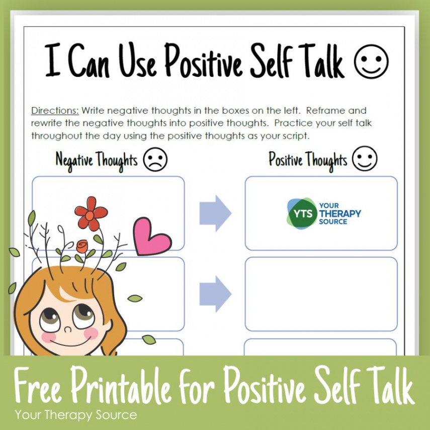 Positive Self Talk Worksheet for Kids - Your Therapy Source