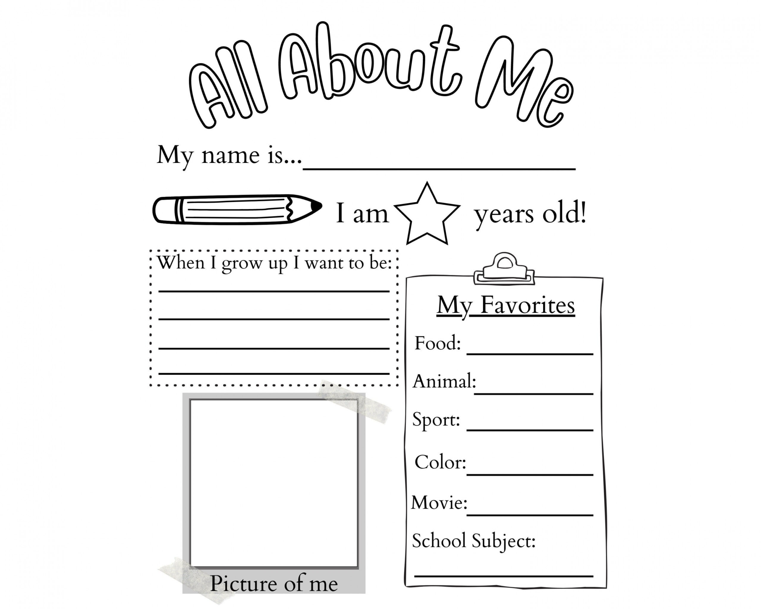 PRINTABLE All About Me Worksheet Printable Activity for Kids - Etsy