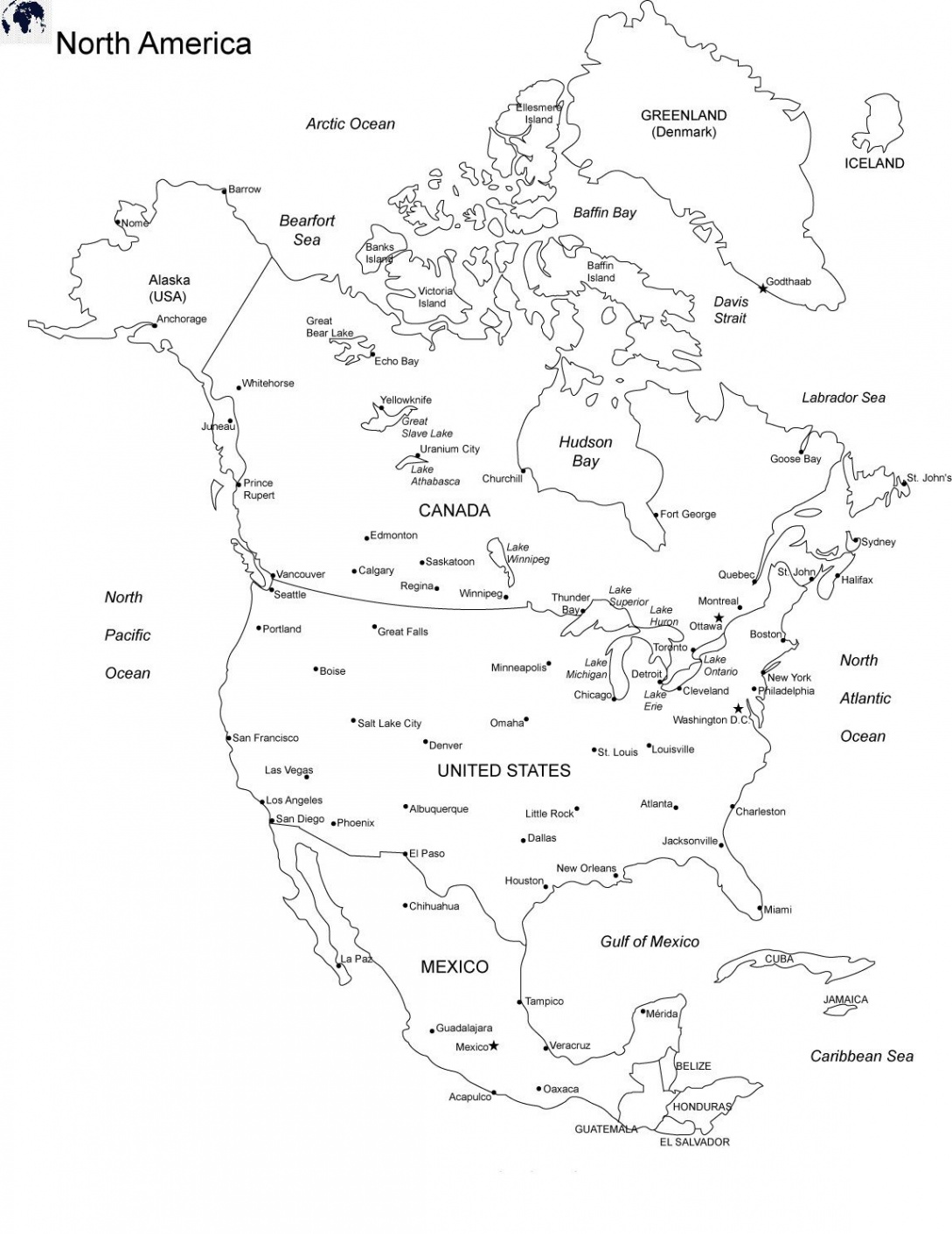 Printable Blank North America Map with Outline, Transparent Map