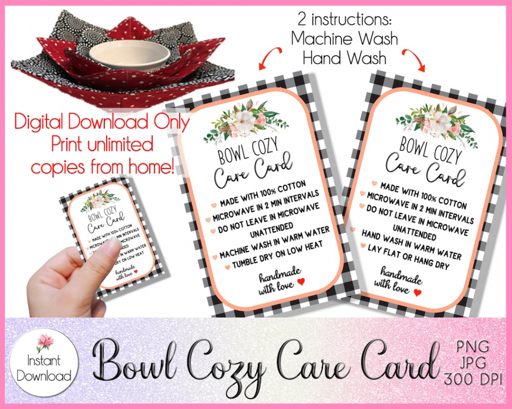 Printable Care Card for Bowl Cozy, Care Card Digital Download - Etsy