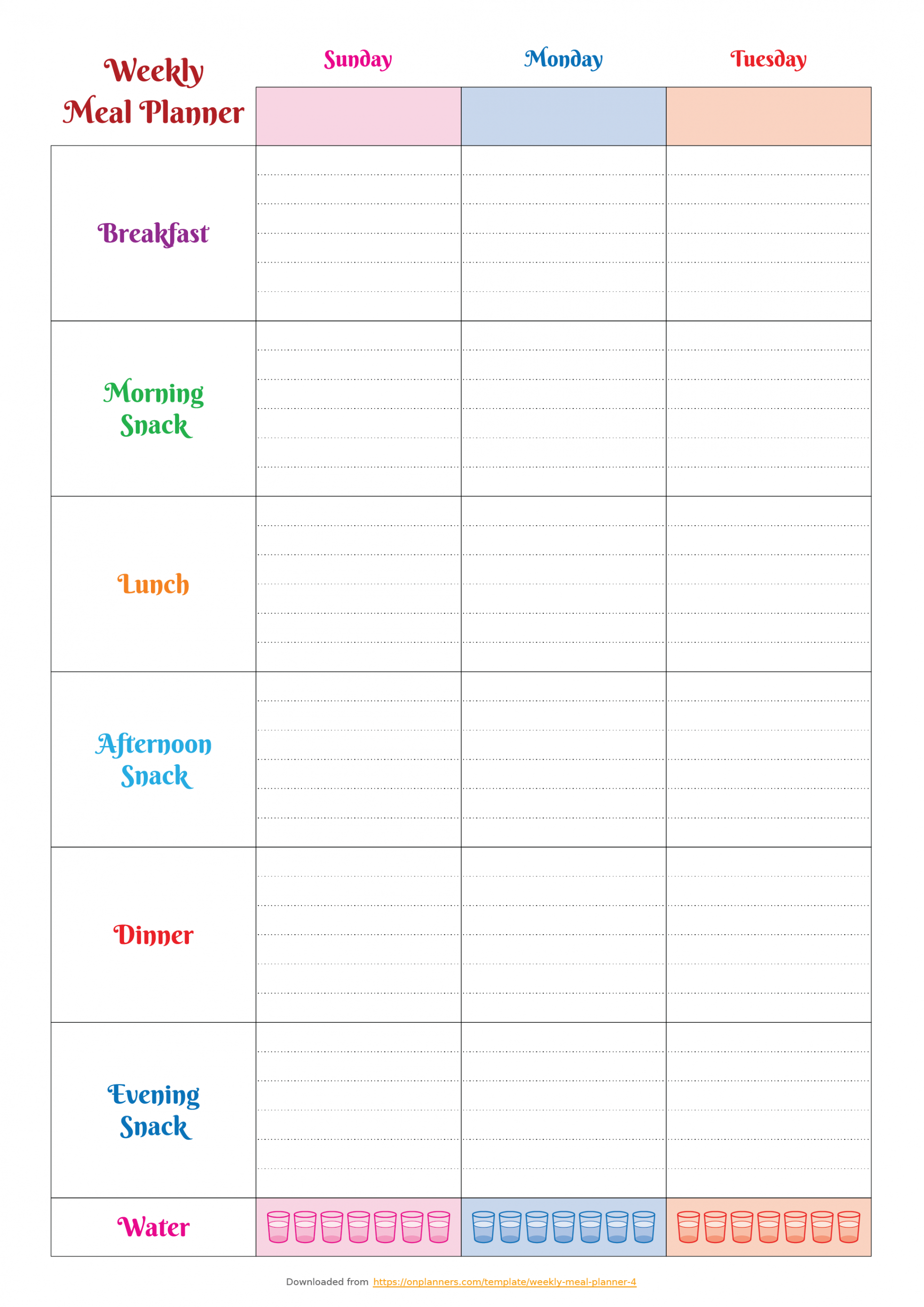 Printable Colourful meal planner PDF Download  Weekly meal plan