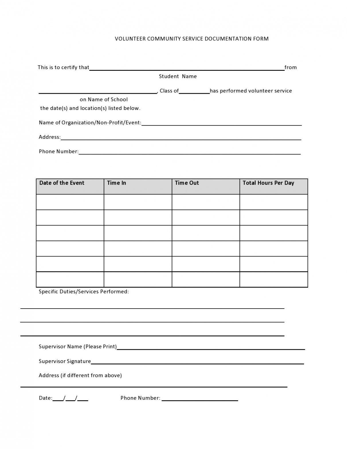 Printable Community Service Forms (MS Word) ᐅ TemplateLab