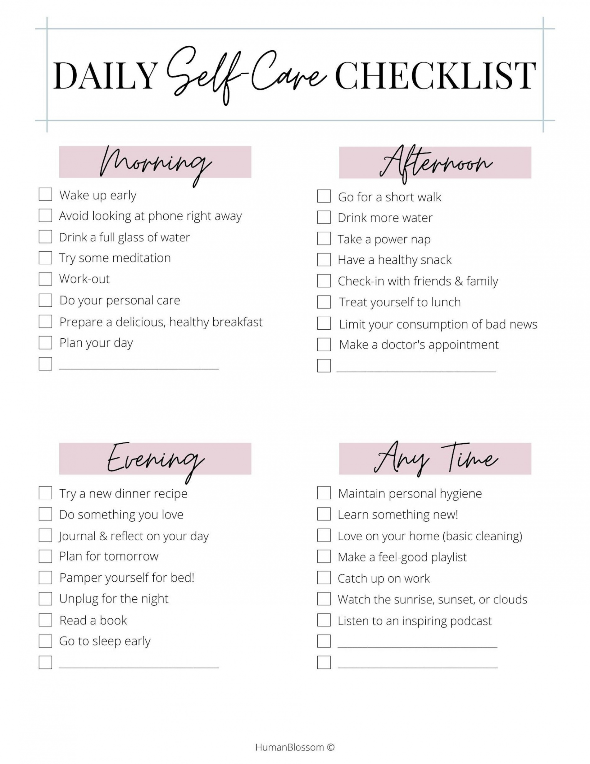 Printable Daily Self-care Checklist / Digital Download - Etsy UK