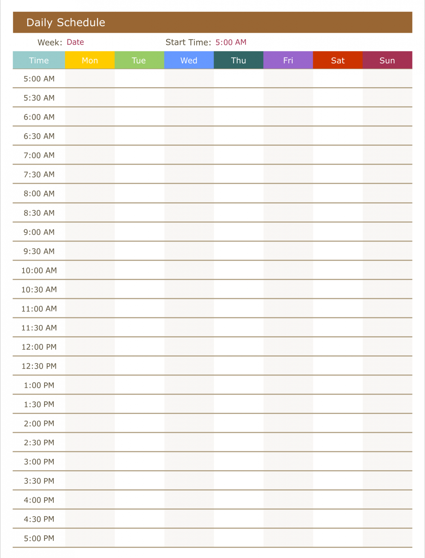 Printable Daily Time Schedule  Time management worksheet, Time