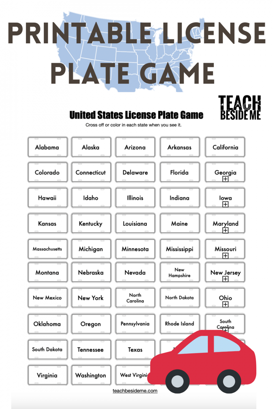 Printable License Plate Game - Teach Beside Me