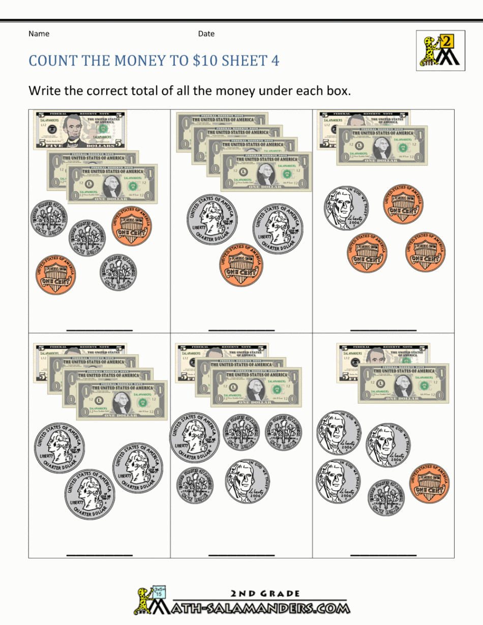 Printable Money Worksheets to $