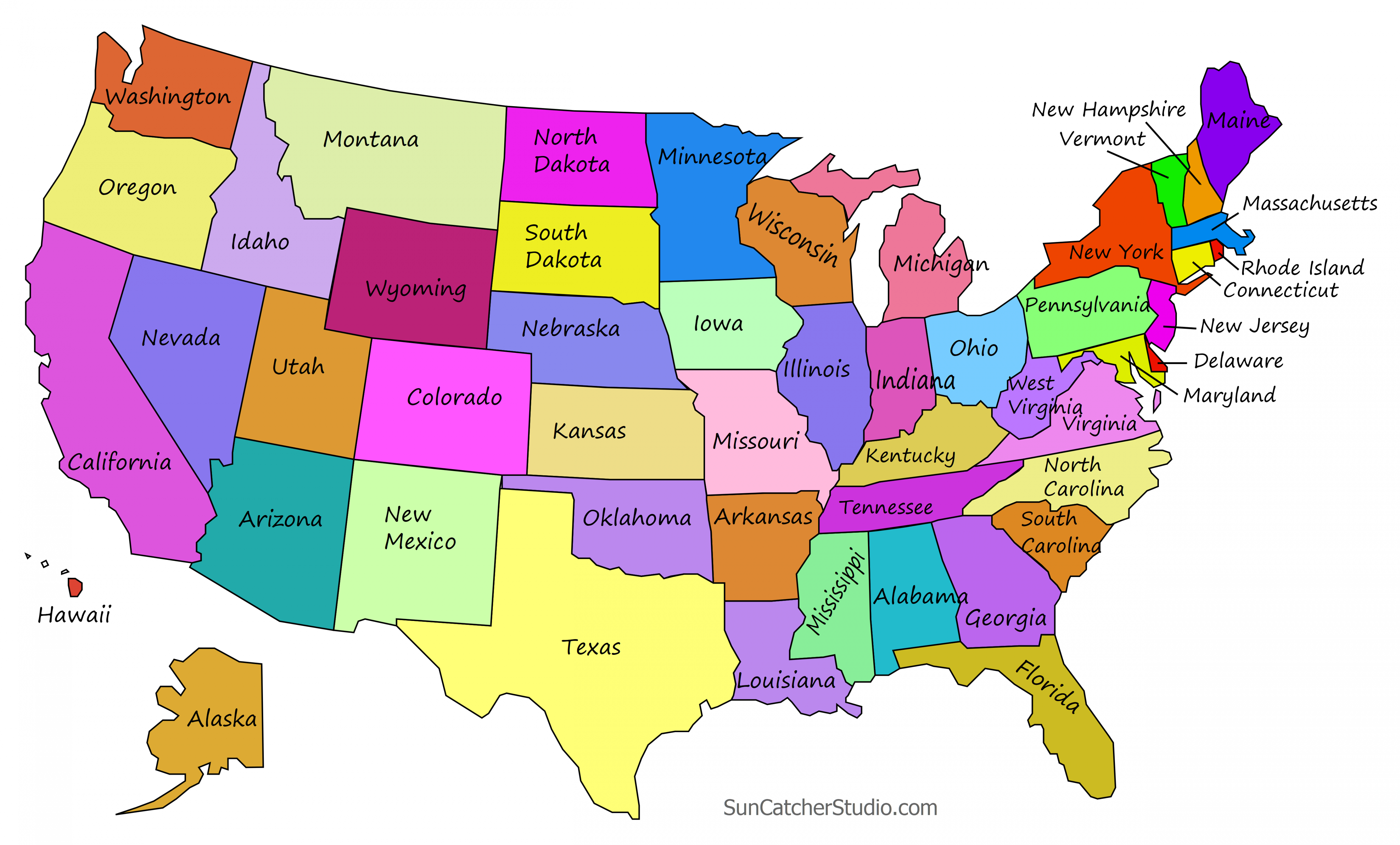 Printable US Maps with States (USA, United States, America) – DIY