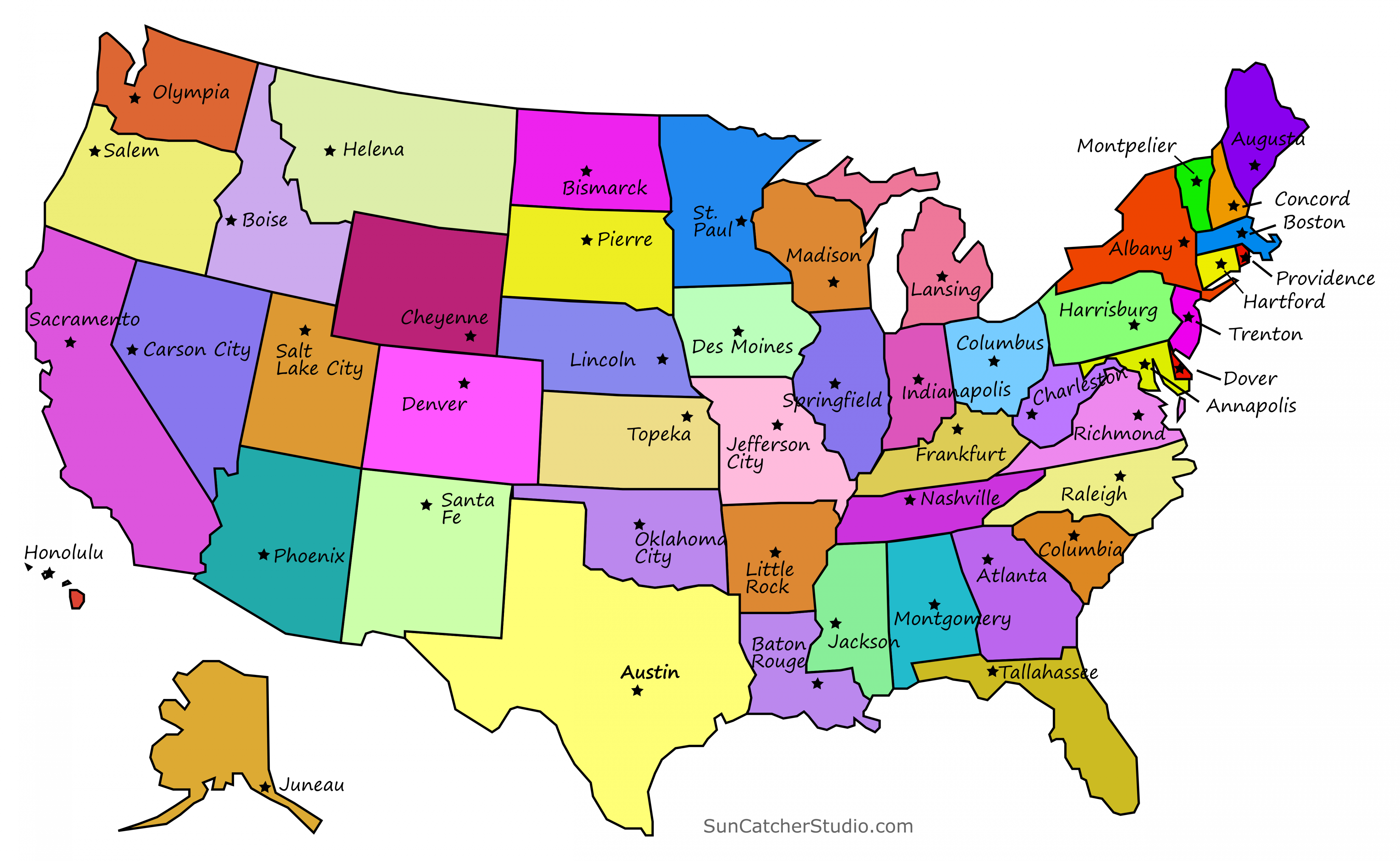 Printable US Maps with States (USA, United States, America) – DIY